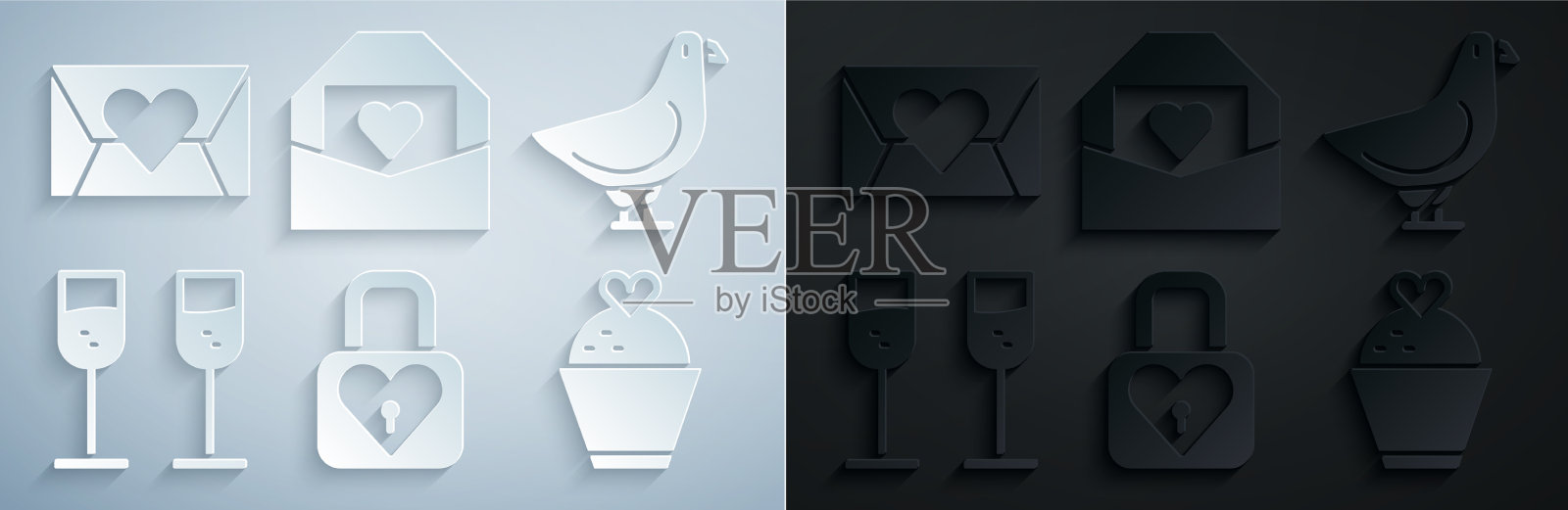 集锁和心鸽香槟杯插画图片素材