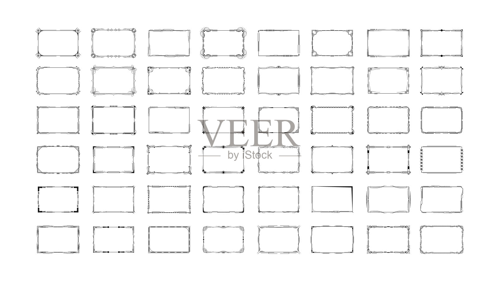 集抽象黑色集合简单线条矩形框架涂鸦轮廓元素矢量设计风格素描孤立插图婚礼和横幅插画图片素材