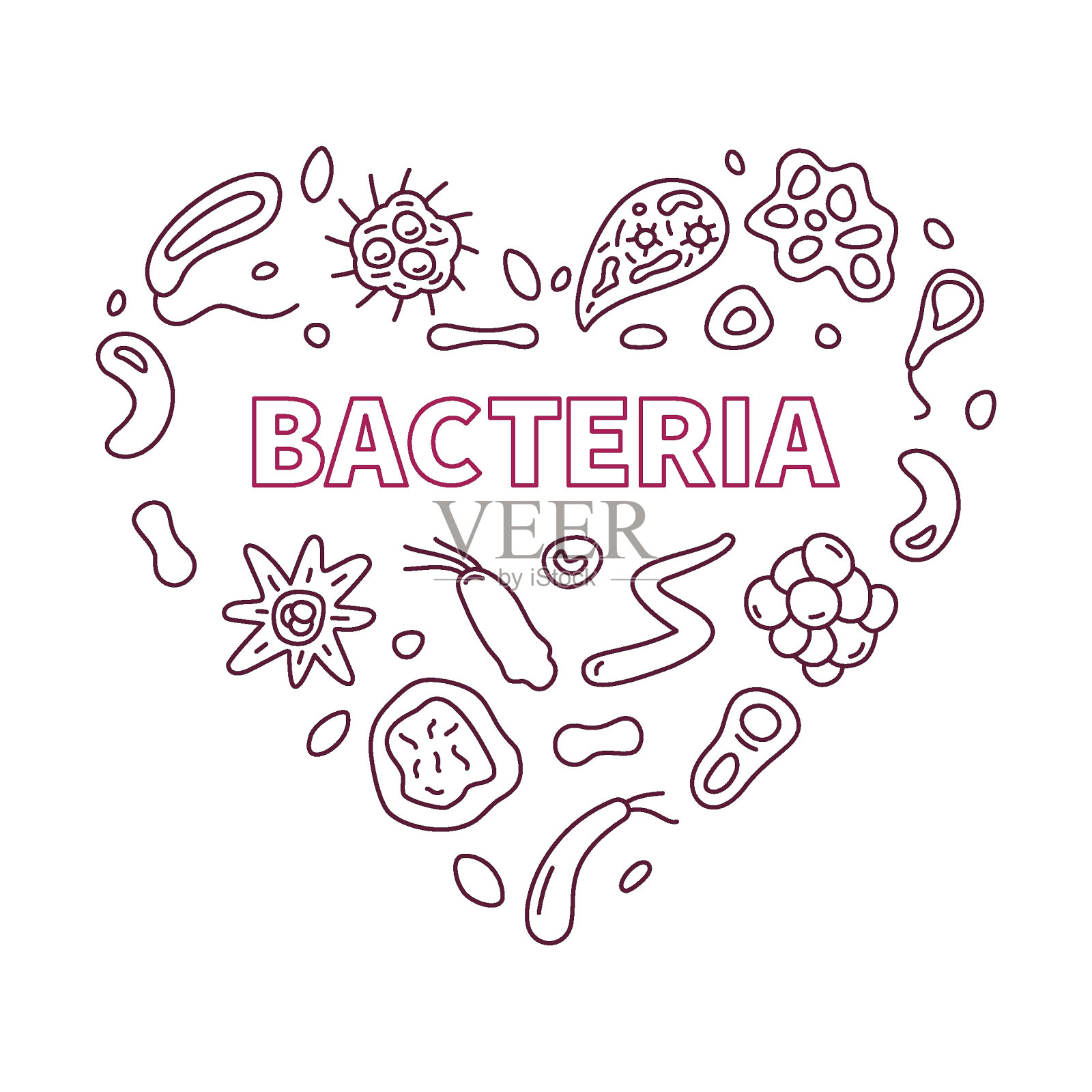 细菌概念轮廓向量心形横幅与微生物线性标志插画图片素材