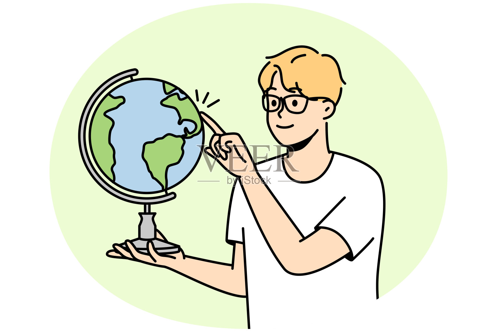 戴眼镜的家伙旋转地球仪插画图片素材