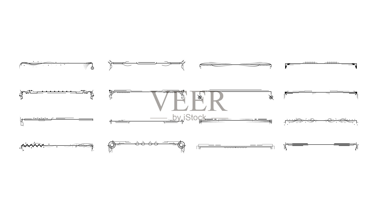 设置黑色简单线条收集涂鸦边界元素矢量设计风格草图孤立插图的横幅插画图片素材