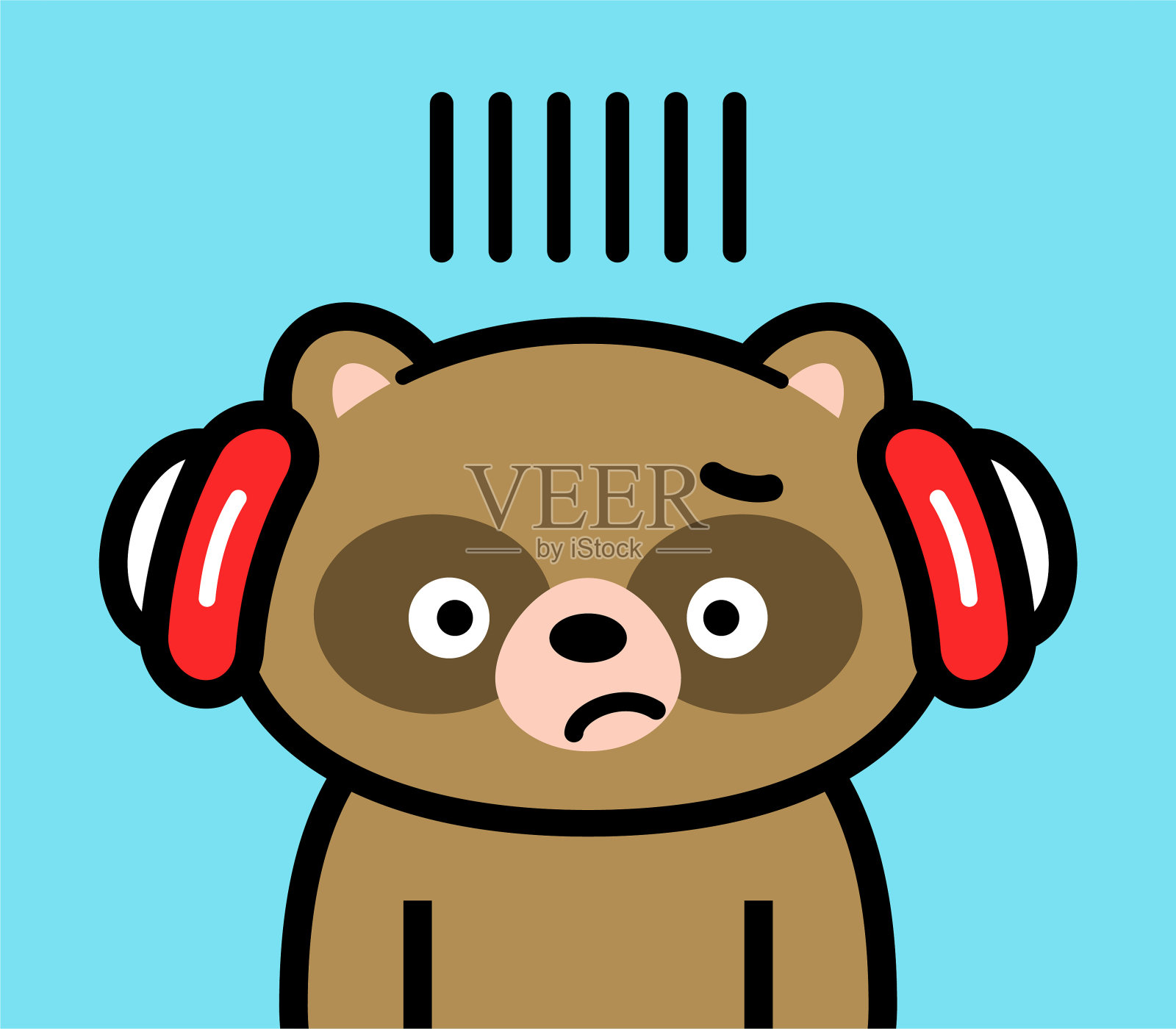戴着耳机的可爱小浣熊角色设计插画图片素材