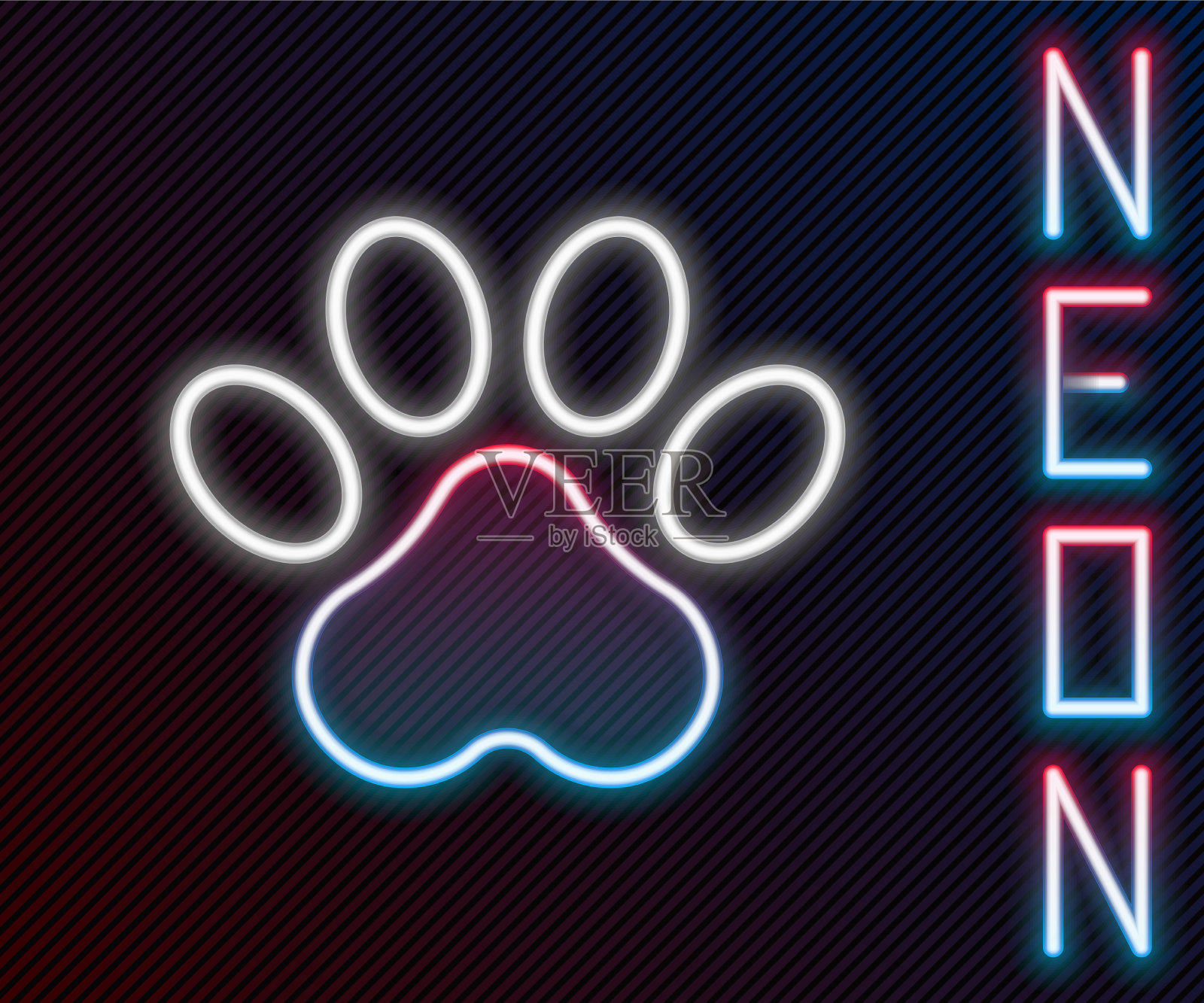 发光的霓虹线爪印图标孤立上插画图片素材