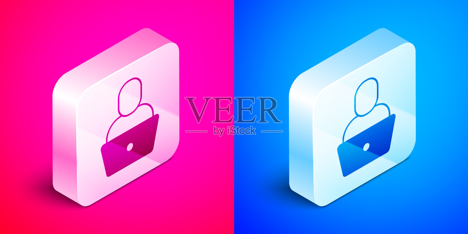 等距自由职业者图标隔离在粉红色和插画图片素材