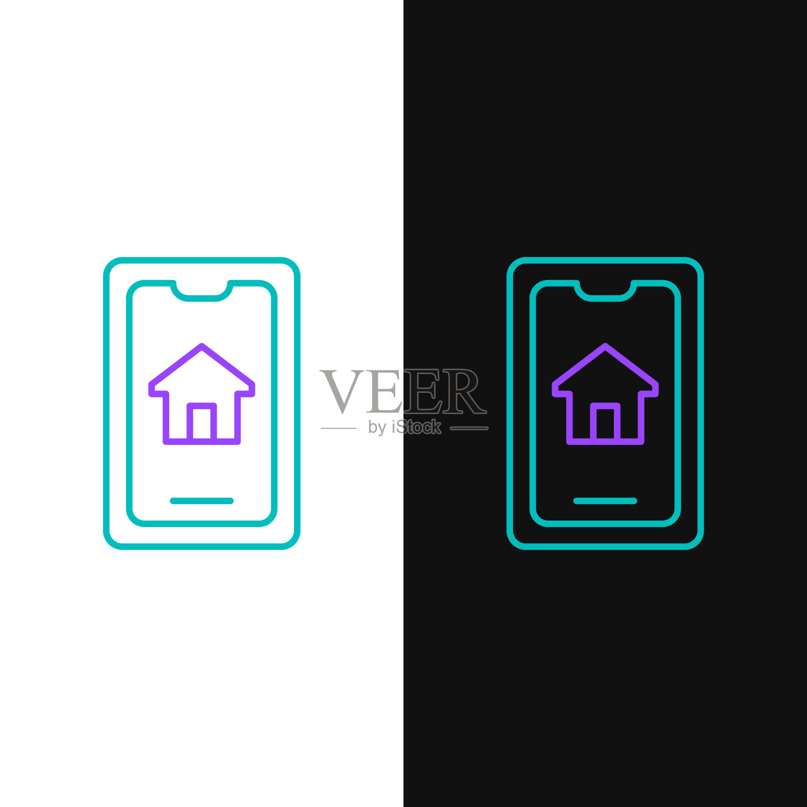 在线房地产上的智能手机图标插画图片素材