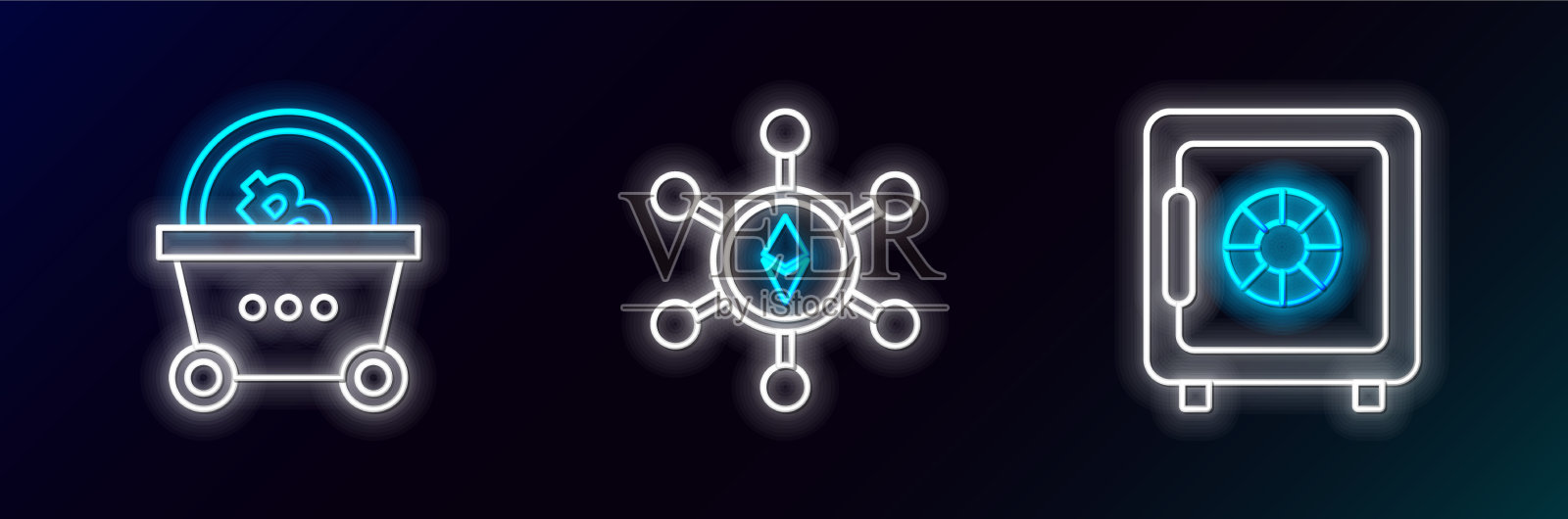 设置在线安全购物篮与比特币和插画图片素材