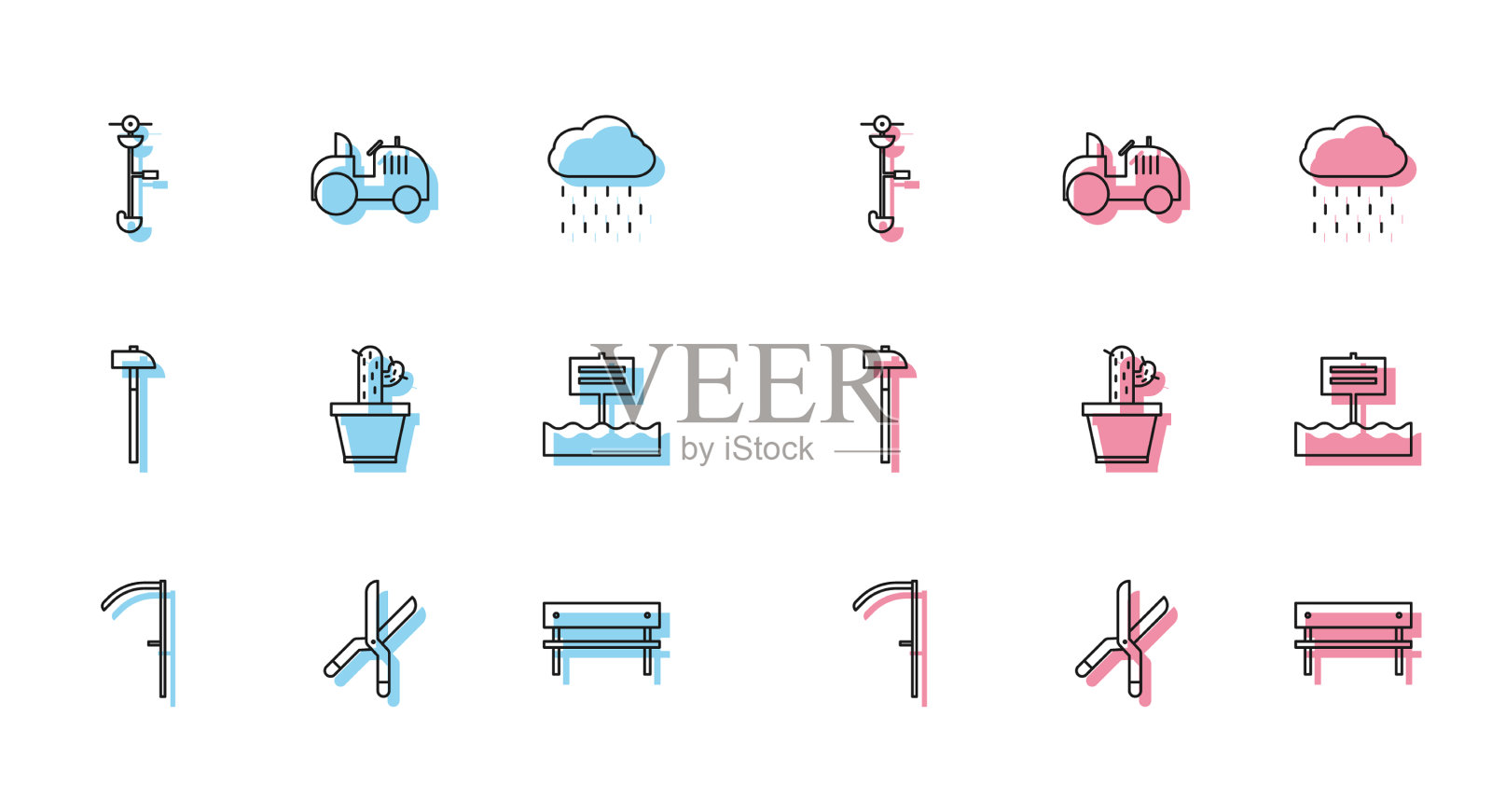 设置线镰刀园艺手工剪草插画图片素材