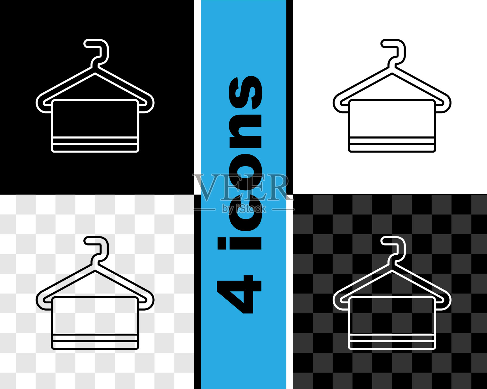 设置线毛巾在衣架图标孤立的黑色插画图片素材