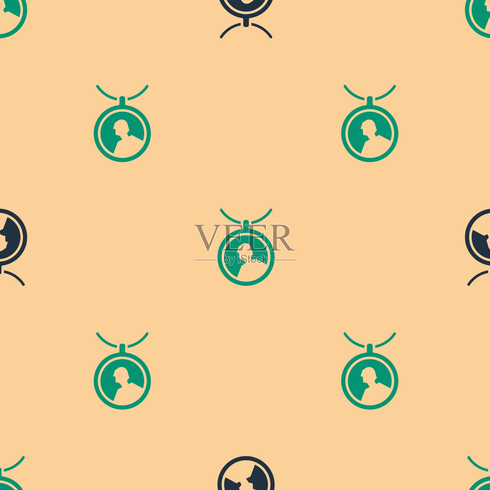 绿色和黑色吊坠项链图标孤立插画图片素材