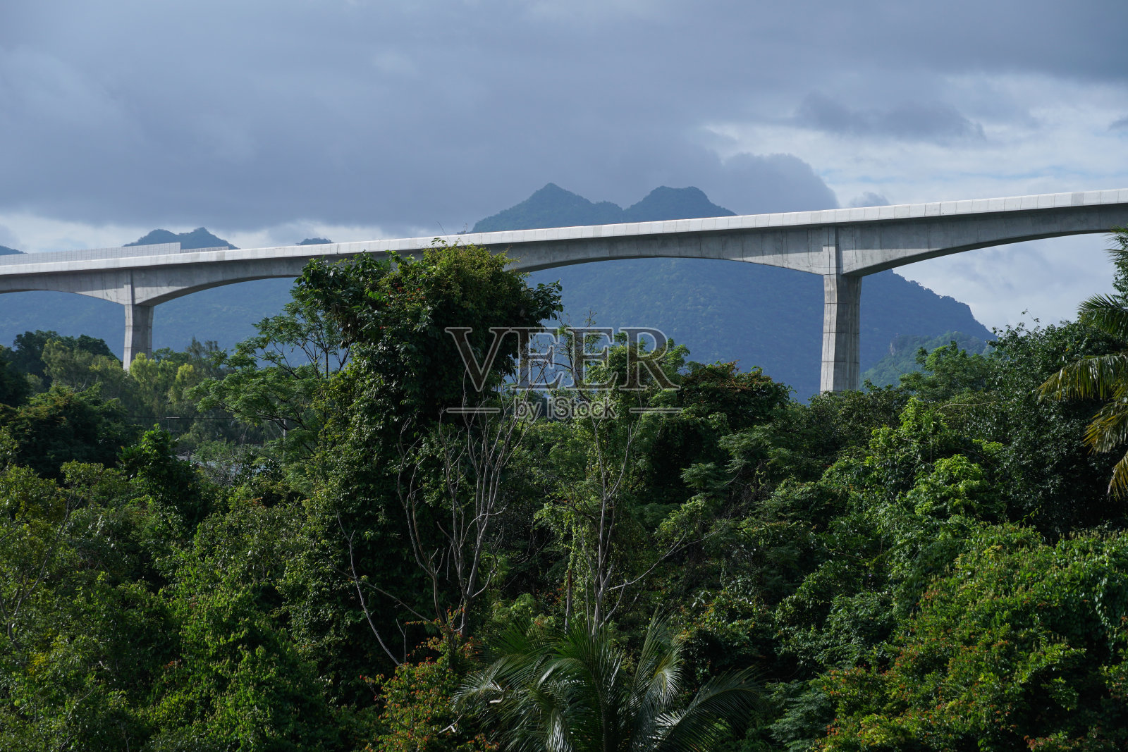 在美丽的大自然中间的空中铁路。交通运输创新和可持续生态系统。照片摄影图片