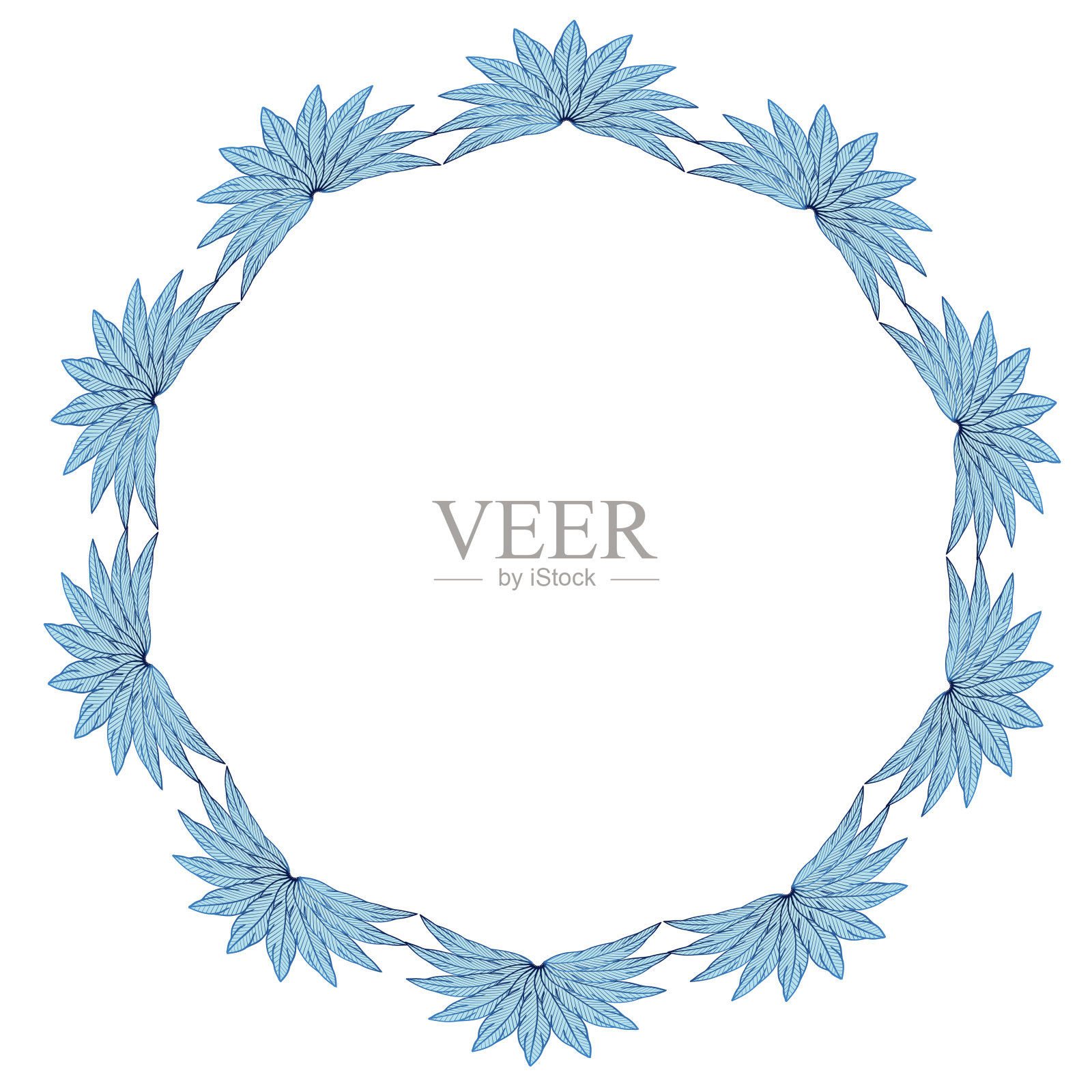 羽毛扇形艺术画圆框插画图片素材