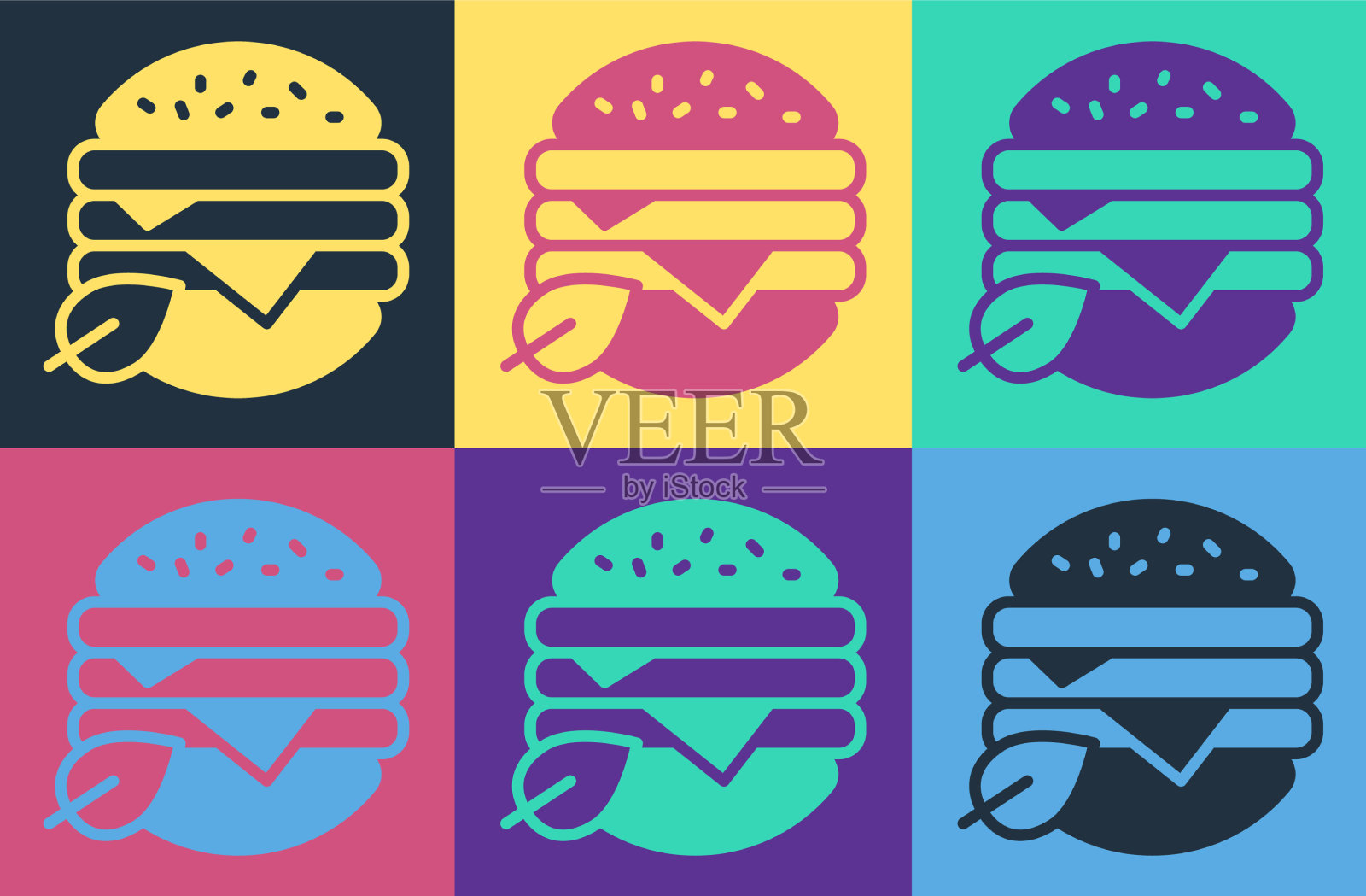 波普艺术纯素食饮食图标孤立的颜色插画图片素材