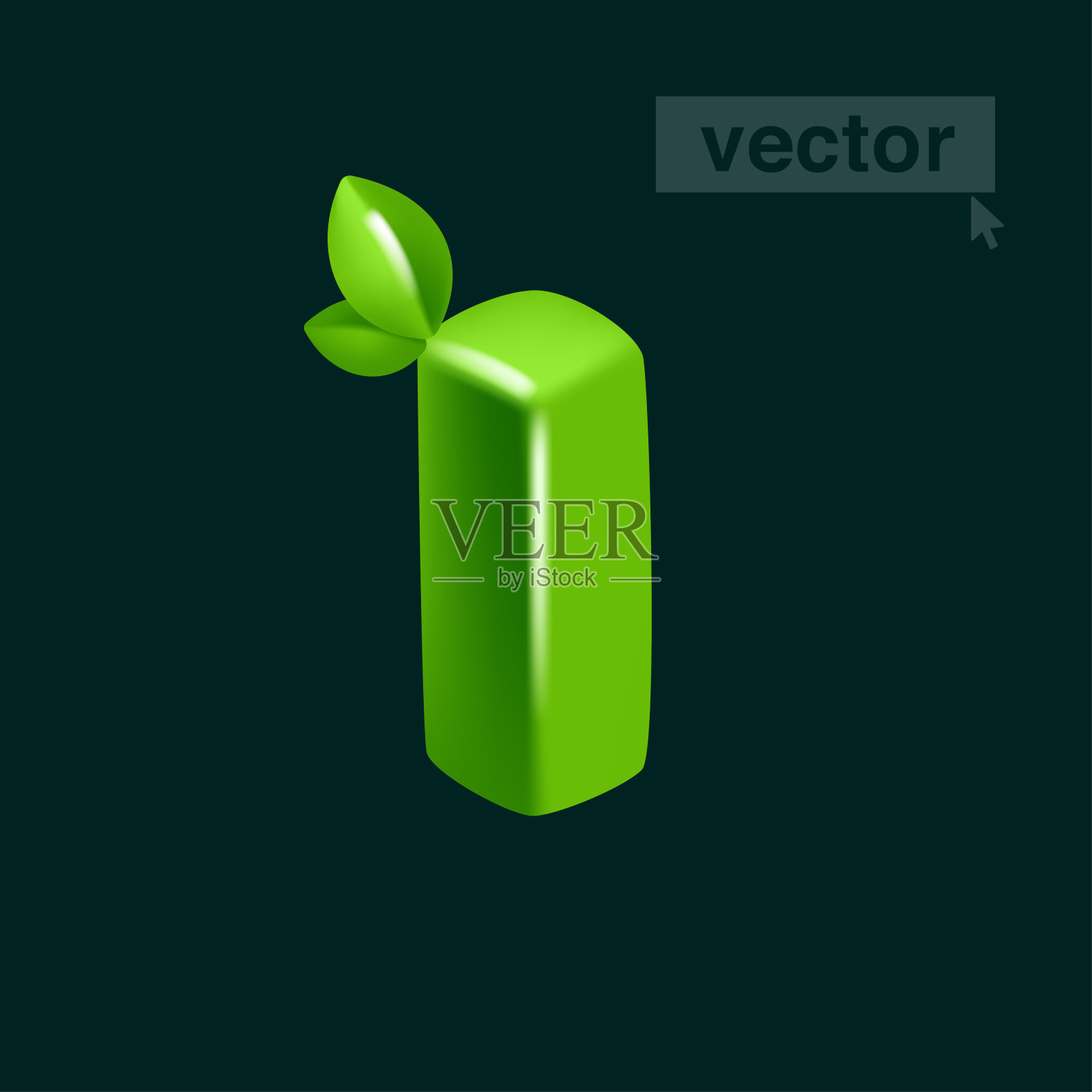 字母I标志3D渲染卡通立方体风格与绿叶。环保矢量插图。不可能的等距形状。插画图片素材