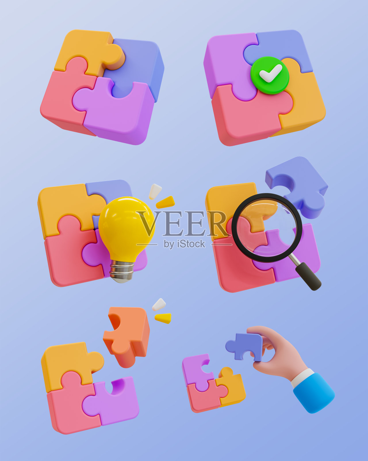 3d最小问题解决概念。团队协作。一套拼图游戏。3 d演示。照片摄影图片