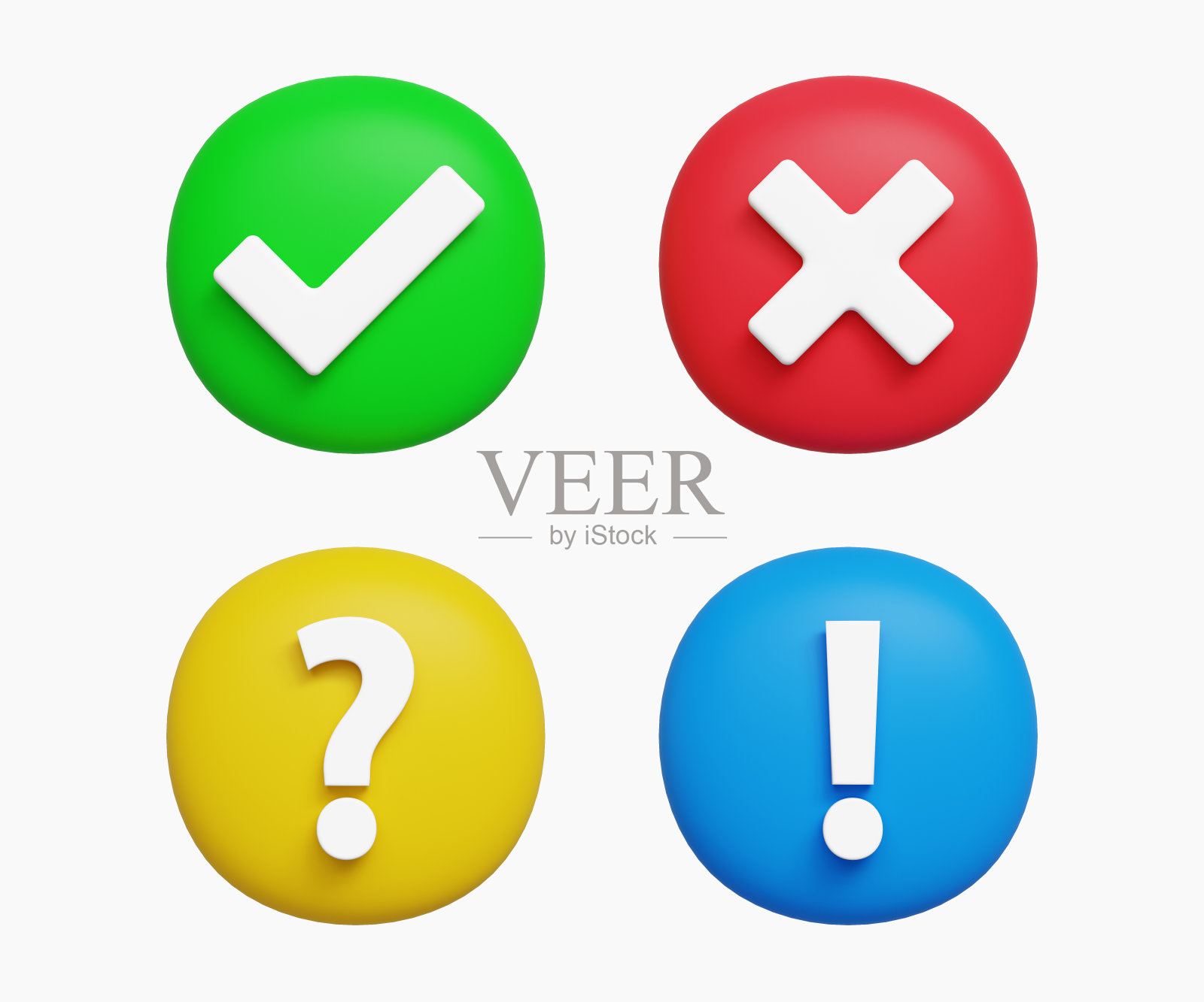 3D复选标记图标。有打号、叉号、问号和感叹号的符号。三维演示照片摄影图片