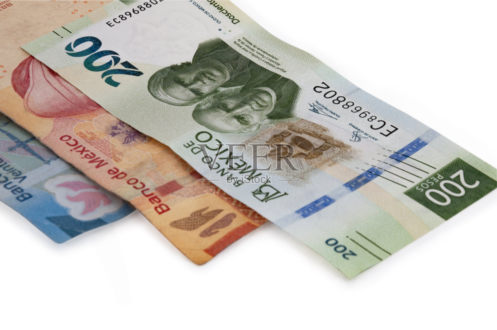 3张20、100和200的墨西哥钞票照片摄影图片