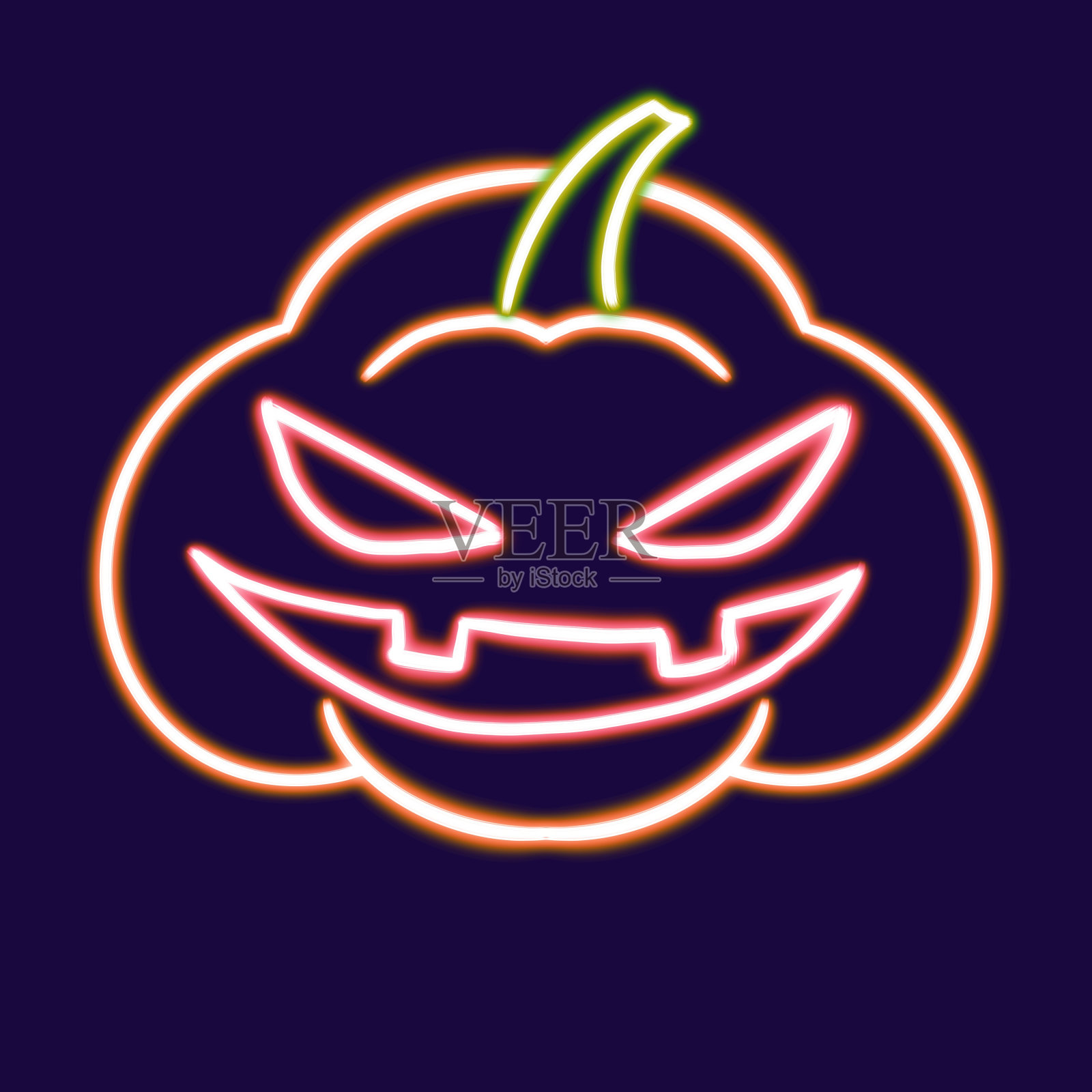 杰克灯发光桌面图标，南瓜霓虹贴纸，万圣节霓虹人物，发光人物，霓虹几何人物插画图片素材