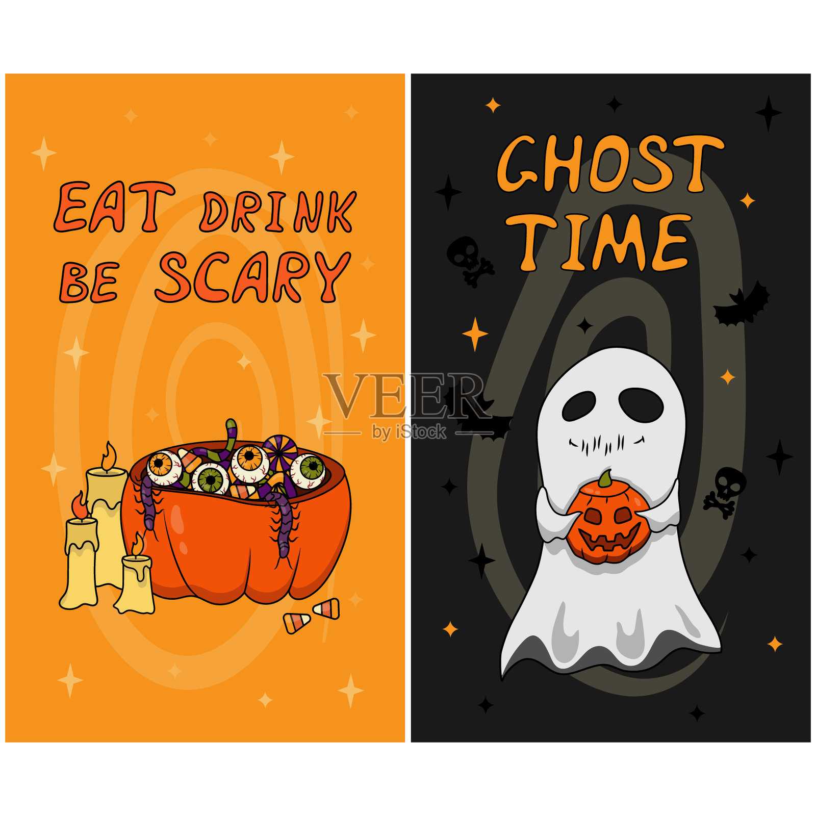一套两张万圣节卡片插画图片素材