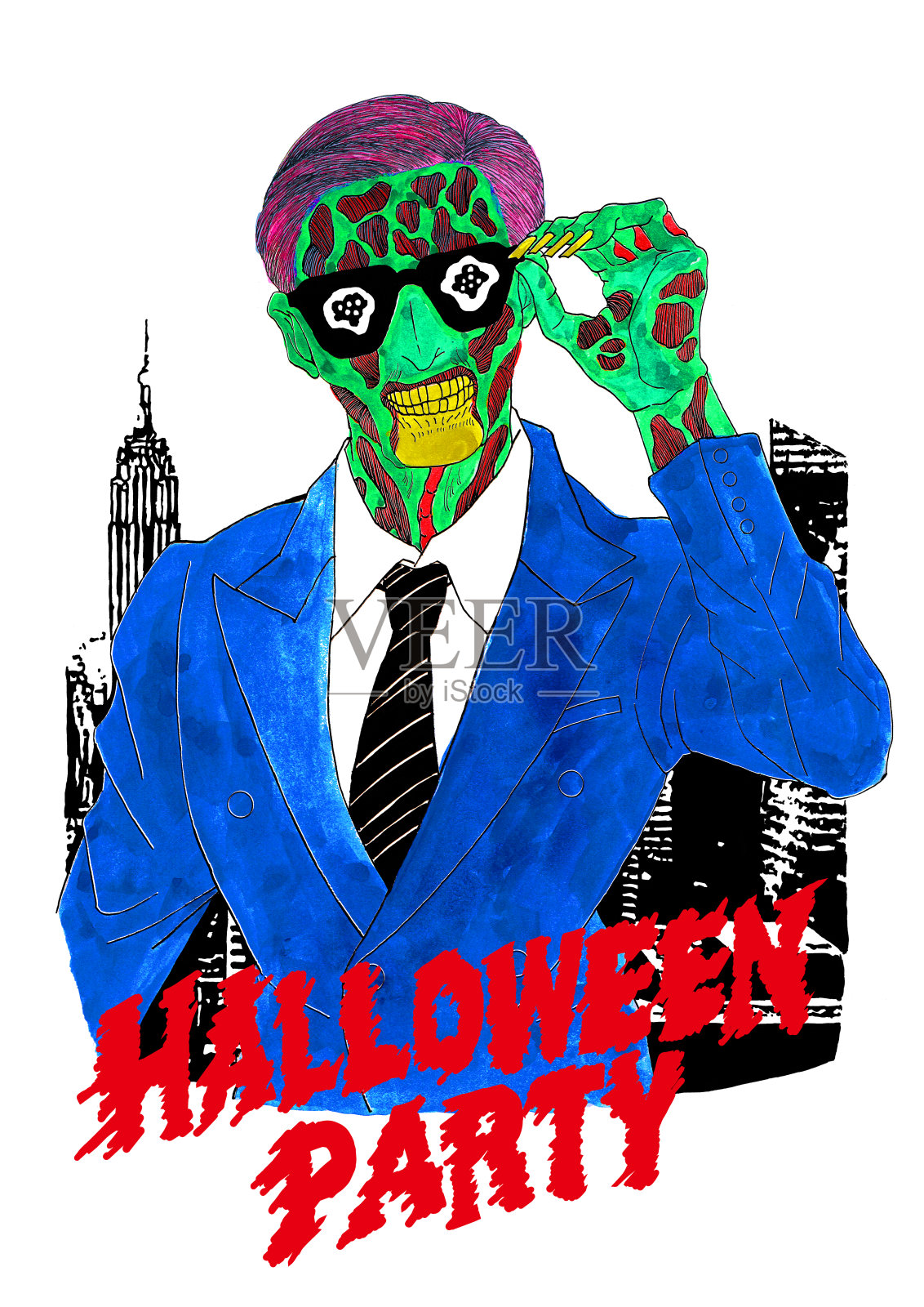 僵尸在西装的剪贴画插画图片素材