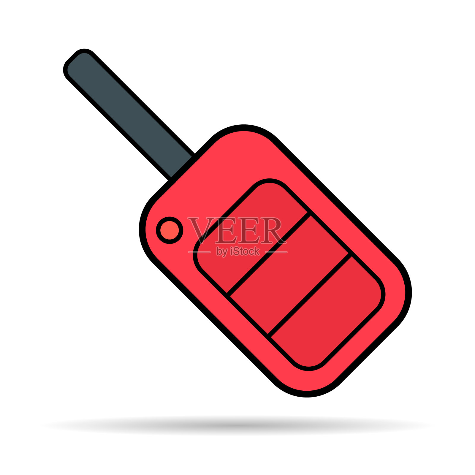 汽车钥匙图标阴影，车门系统安全汽车网页设计，解锁按钮矢量插图插画图片素材