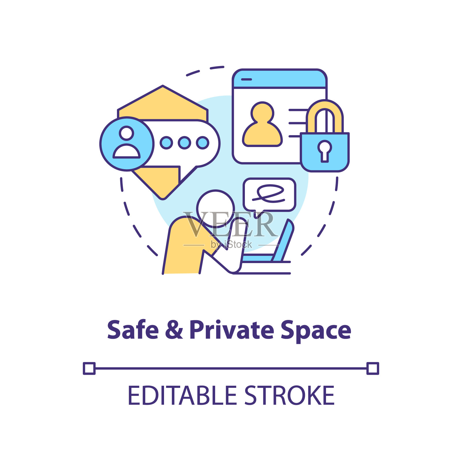 二维安全私密空间线性图标概念插画图片素材