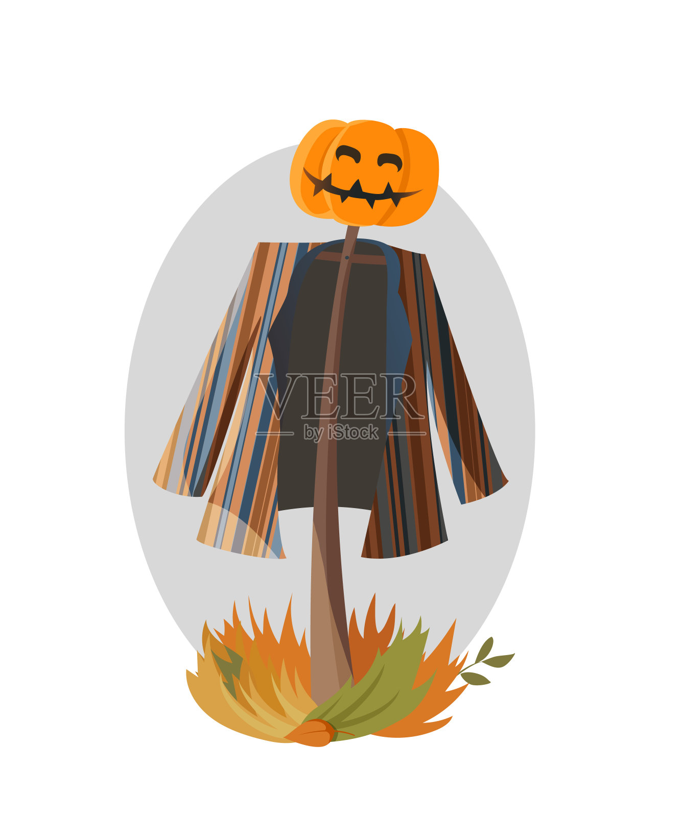 草地上的稻草人，插画图片素材