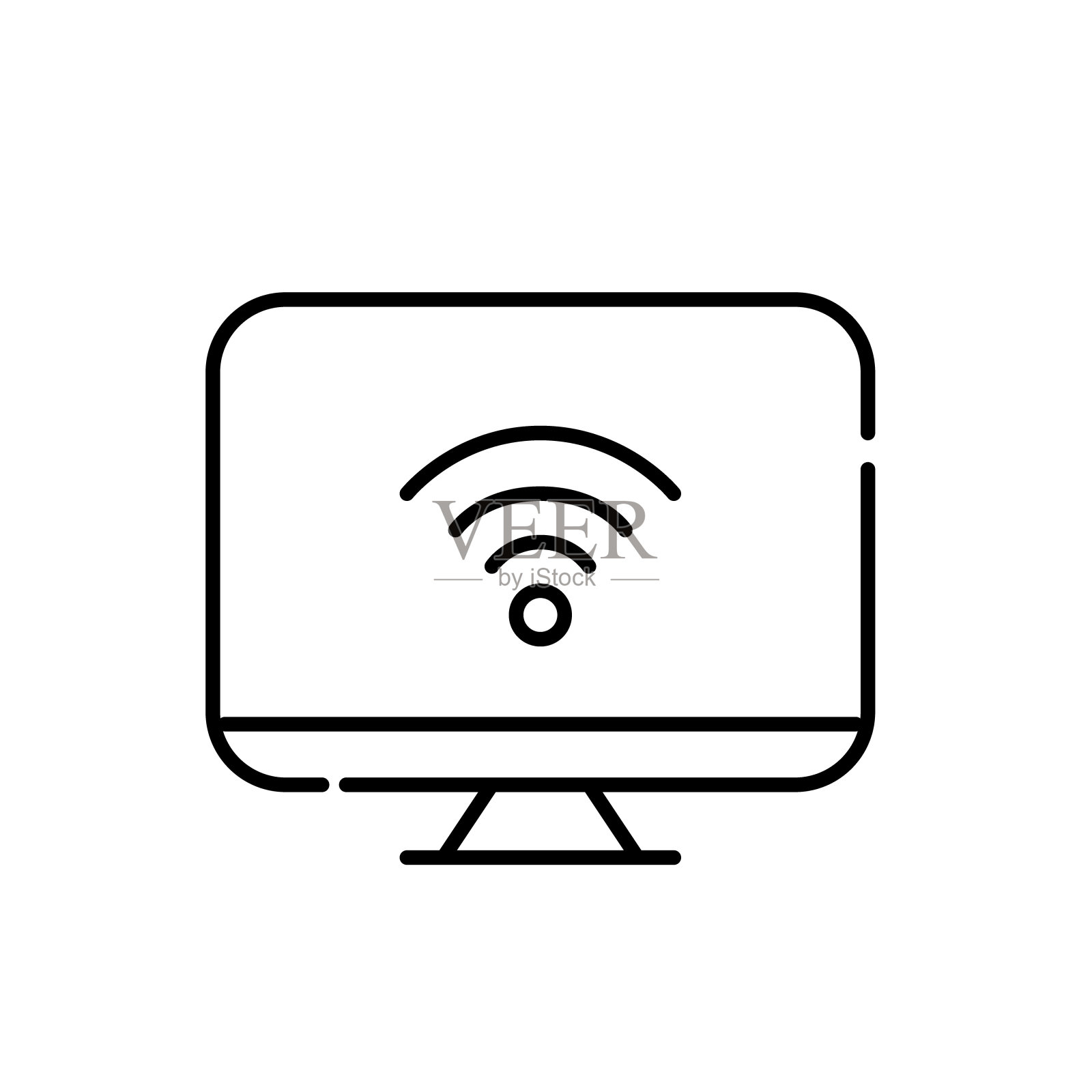 带有wifi标志的台式电脑。像素完美，可编辑的笔触插画图片素材