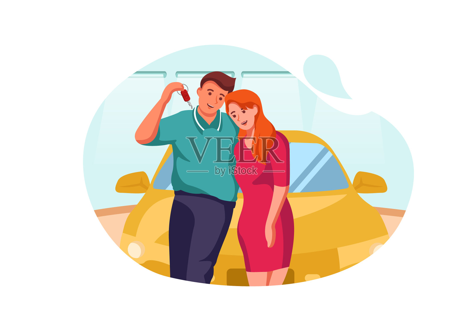 一对漂亮的夫妇拿着他们新房子的钥匙设计元素图片