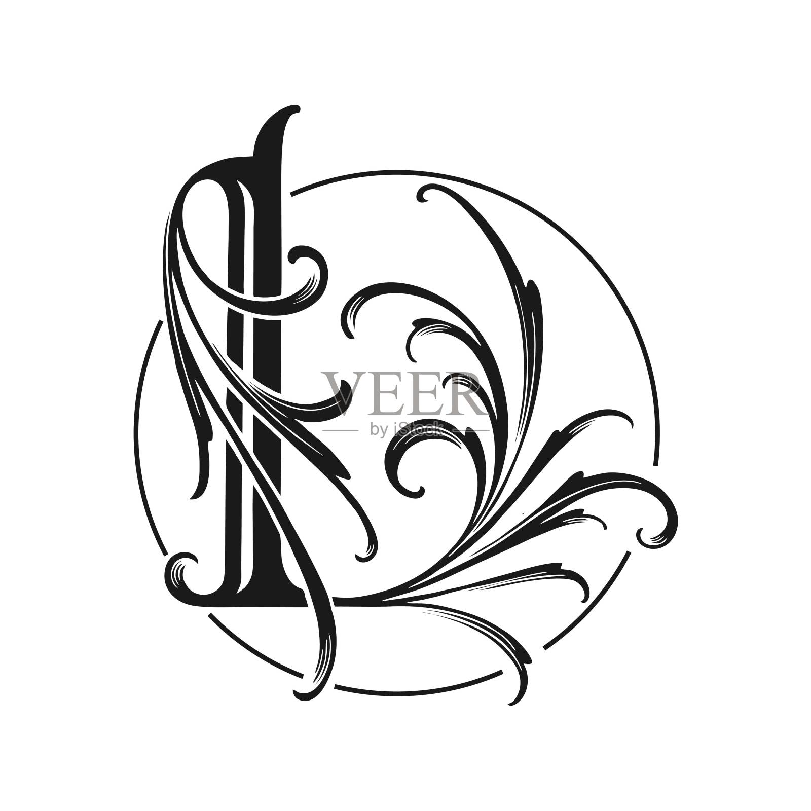 古董魅力复古L标志刻字轮廓插画图片素材