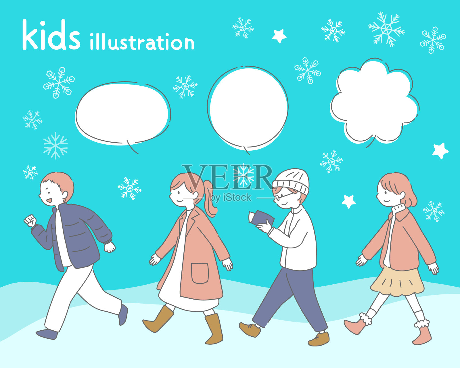 孩子们在冬天的简单插图插画图片素材