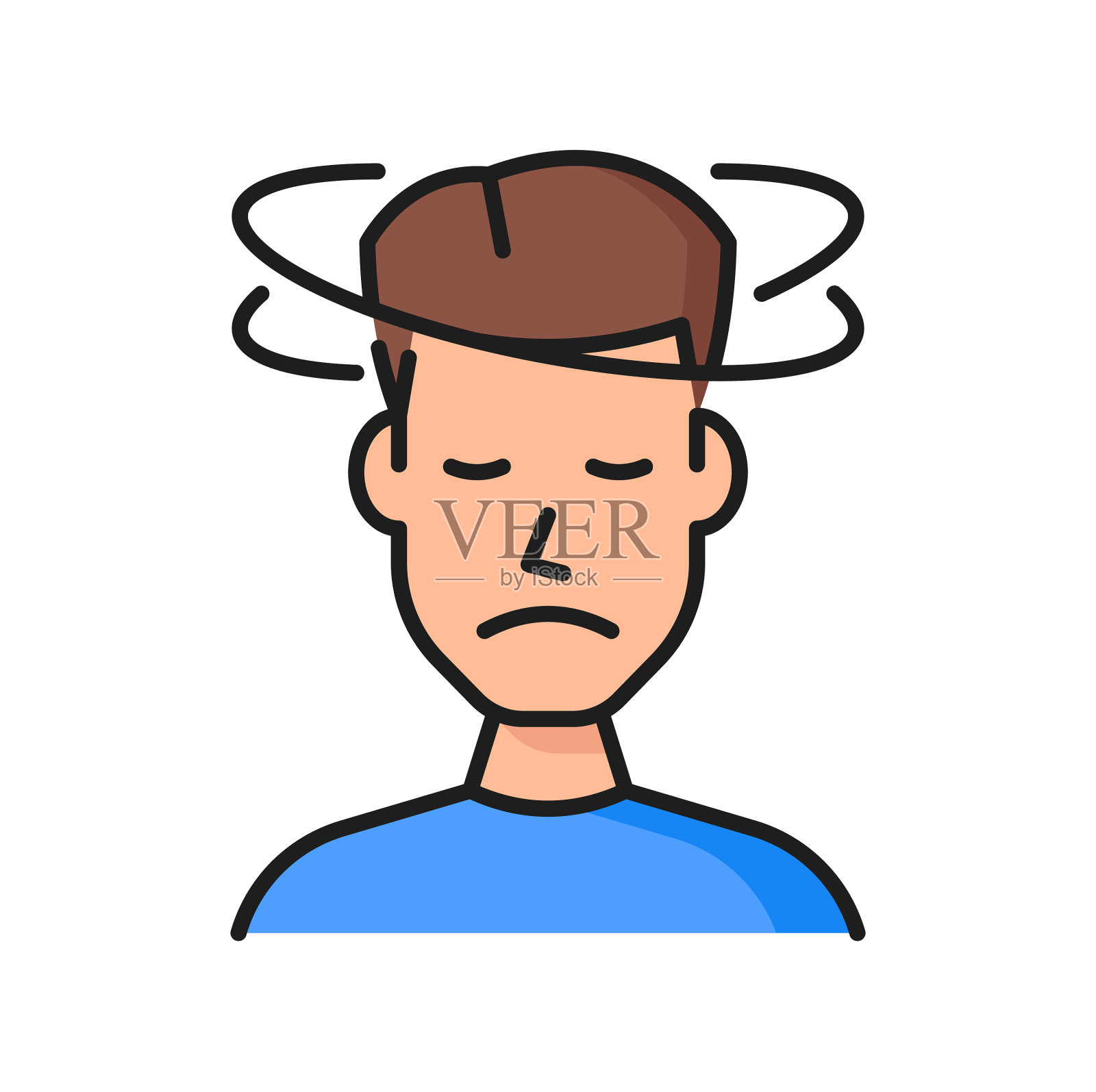 过敏和发热头晕症状彩色图标设计元素图片