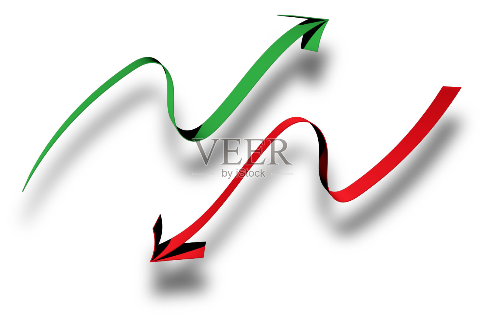 白色背景上的绿色和红色箭头插画图片素材