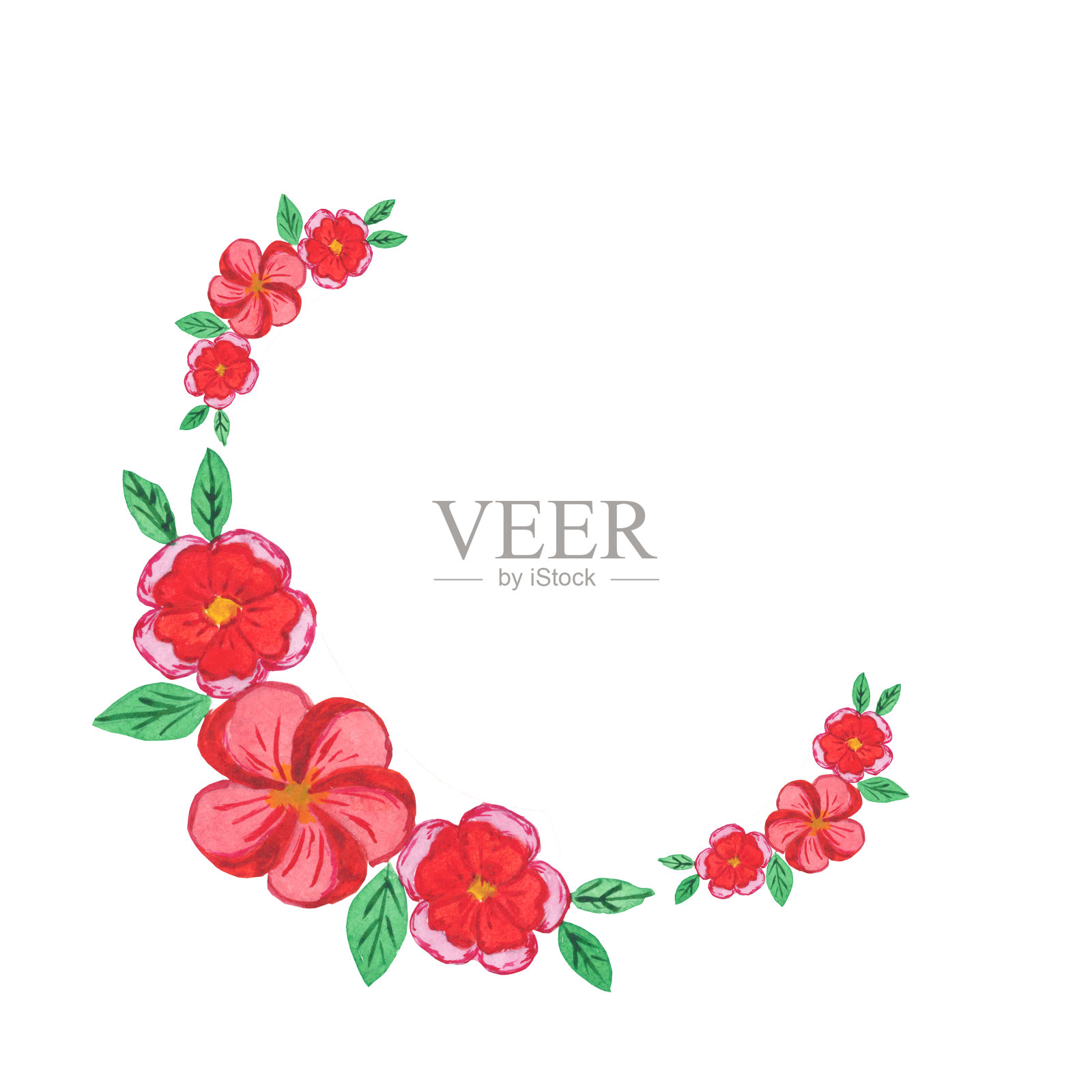 水彩插图花环红花手绘用于演示，婚礼，假期和自然设计邀请，标志。雏菊花装饰卡片，礼品包装，海报插画图片素材