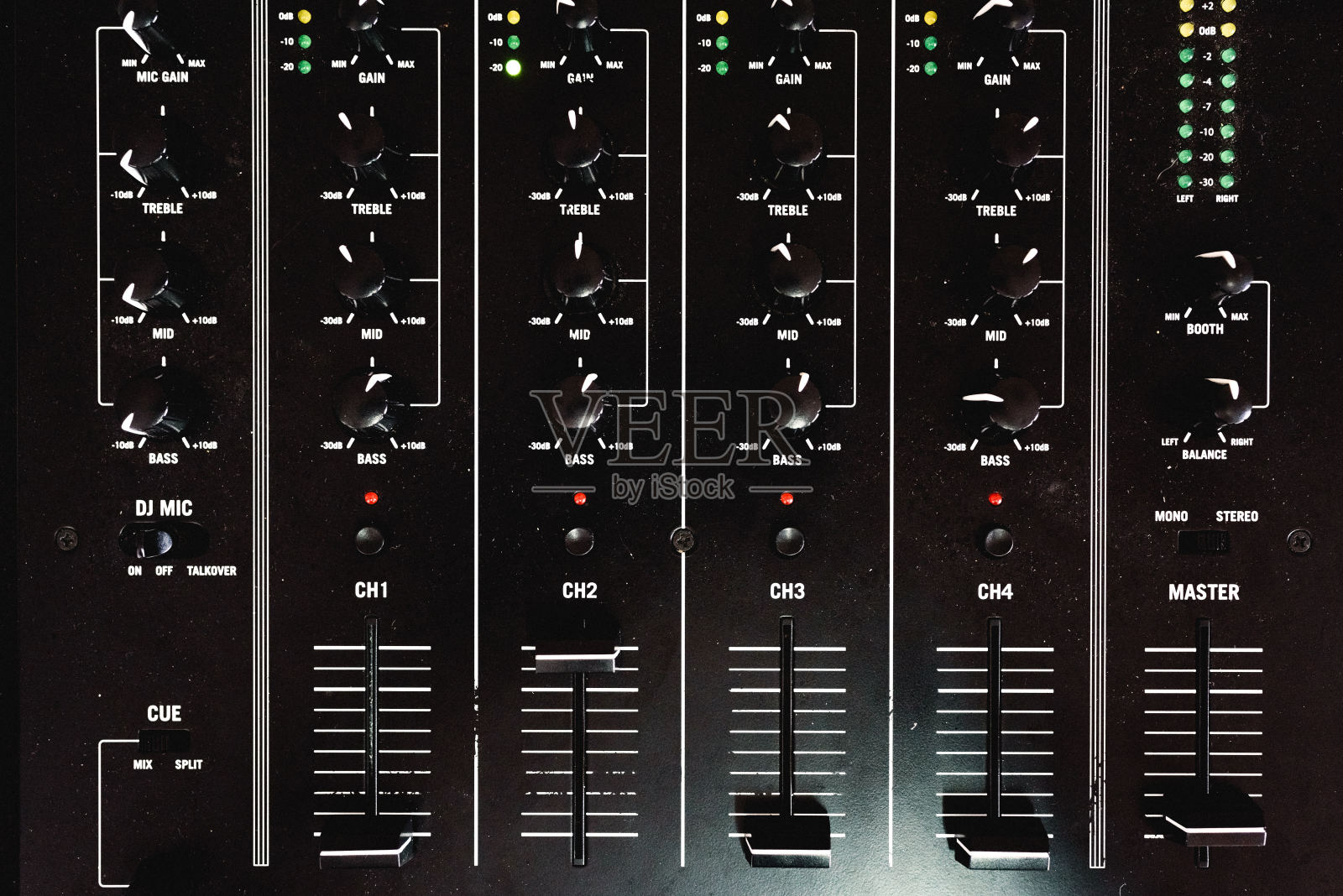 控制面板与滑块的音频混频器的DJ照片摄影图片