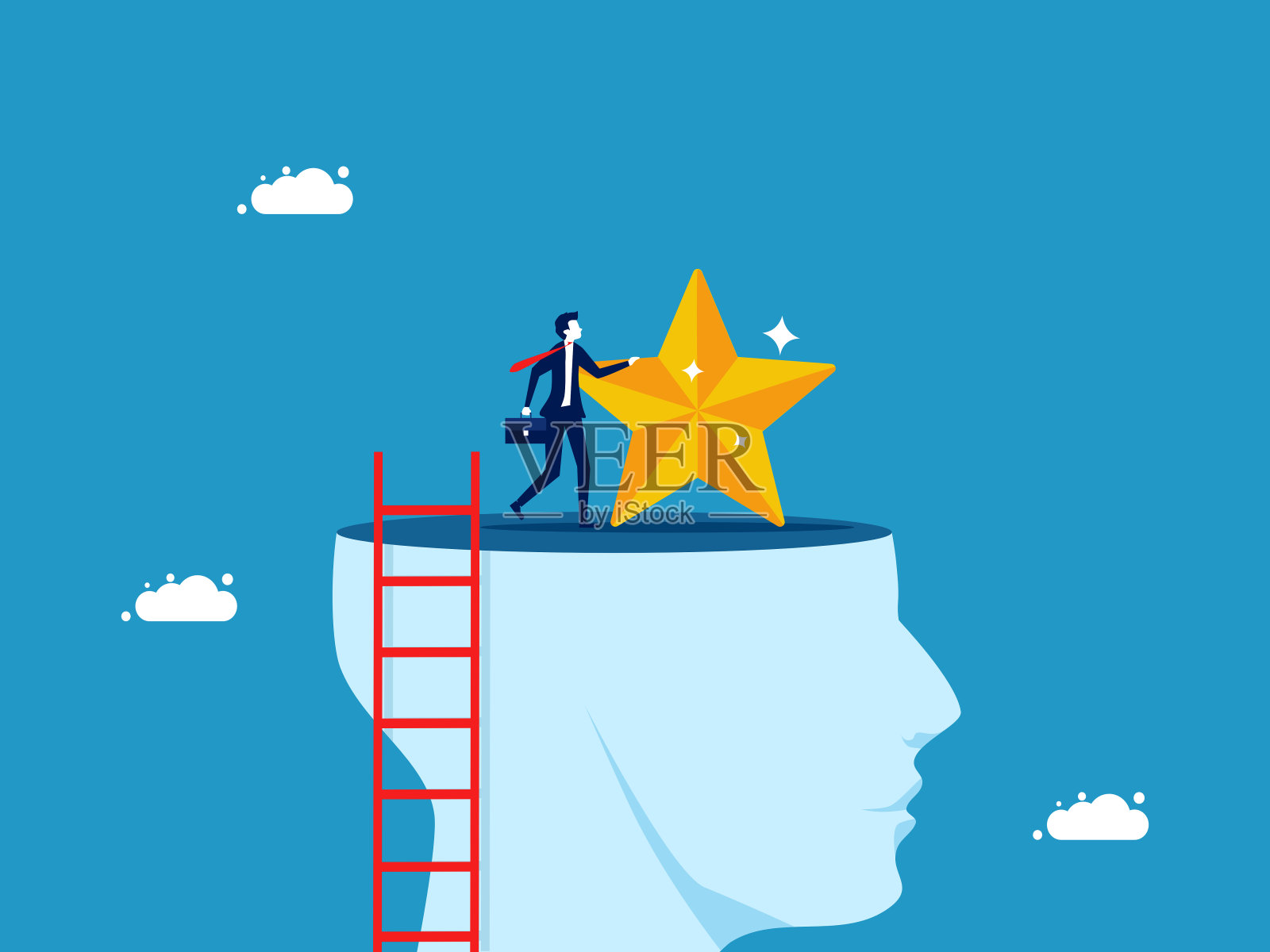 想想成功。大头上站着明星的商人插画图片素材