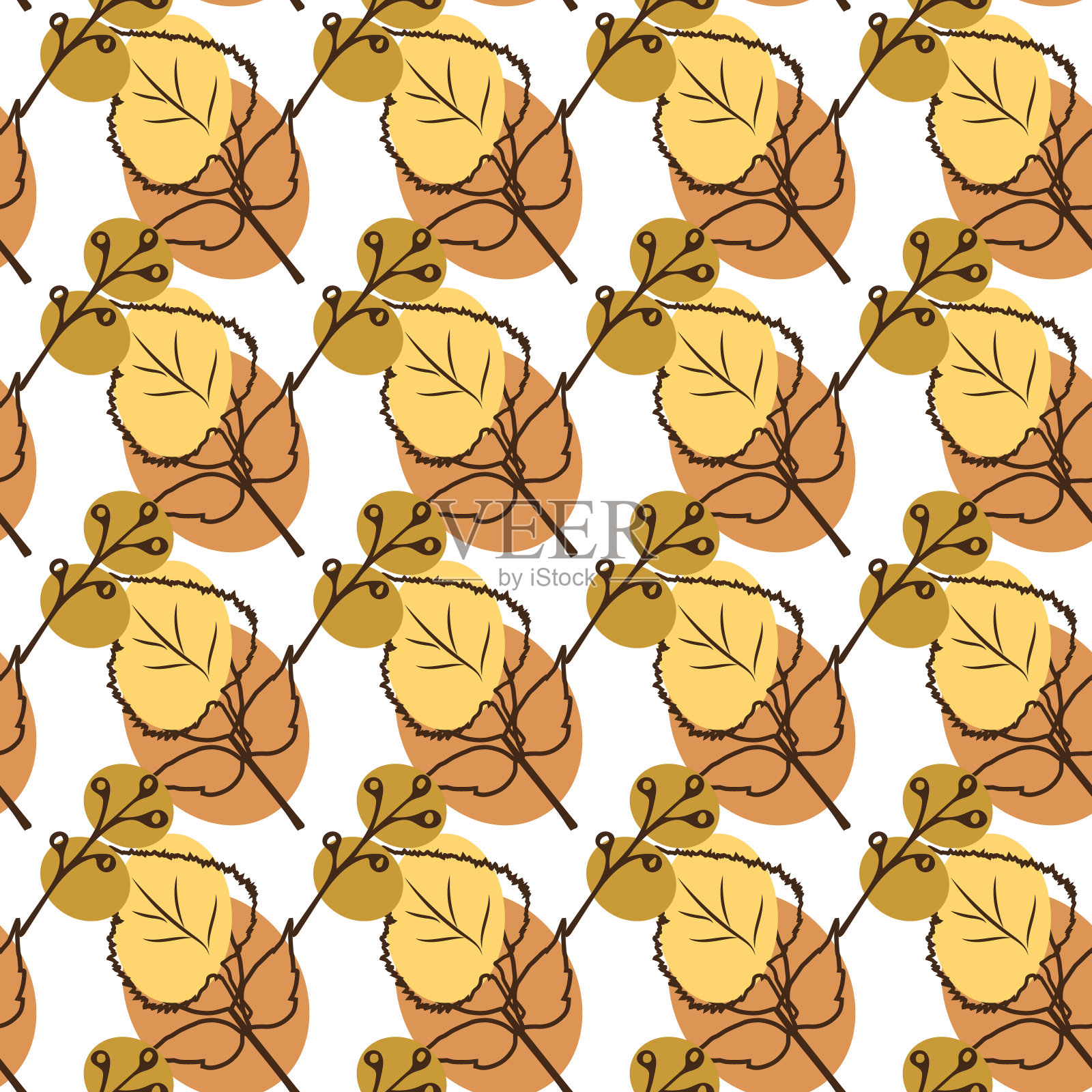 秋季植物元素线条图案艺术插画图片素材