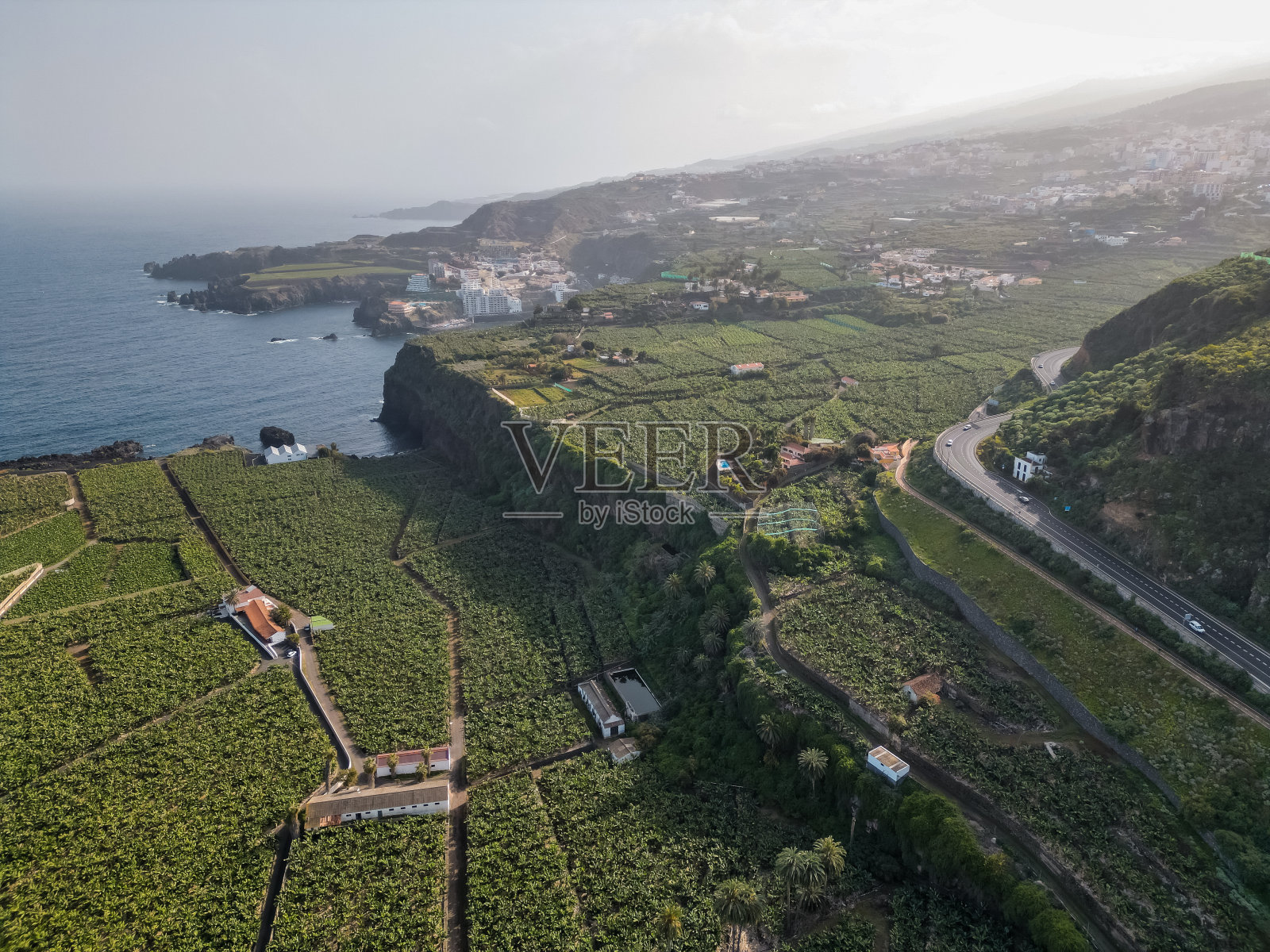 卡拉基科或奥罗塔瓦特内里费岛加那利岛的香蕉种植园鸟瞰图照片摄影图片