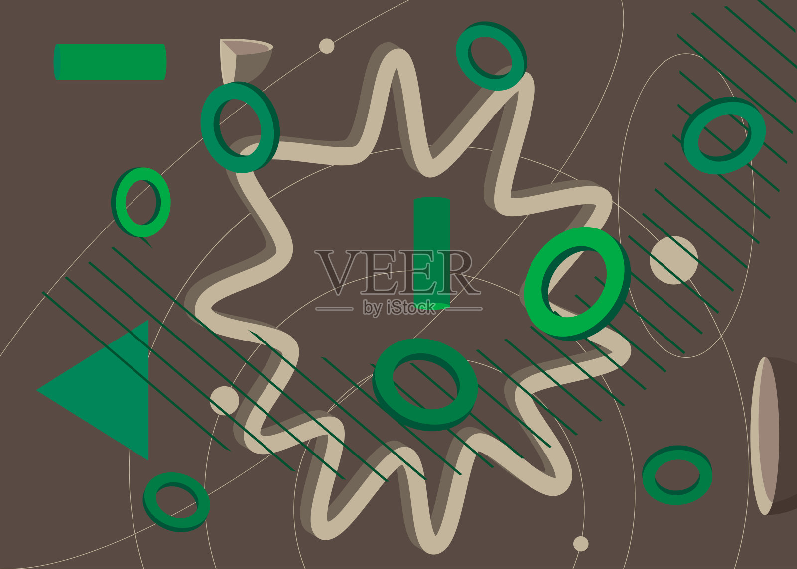 绿色和灰色矢量几何图形复古海报主题与最小的几何元素。复古抽象形状模板。插画图片素材