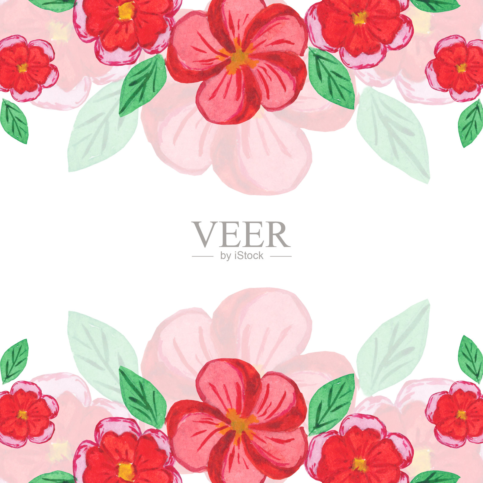 水彩插画框架红花手绘用于演示，婚礼，假期和自然设计邀请，标志。雏菊花边装饰卡片，礼品包装，海报插画图片素材