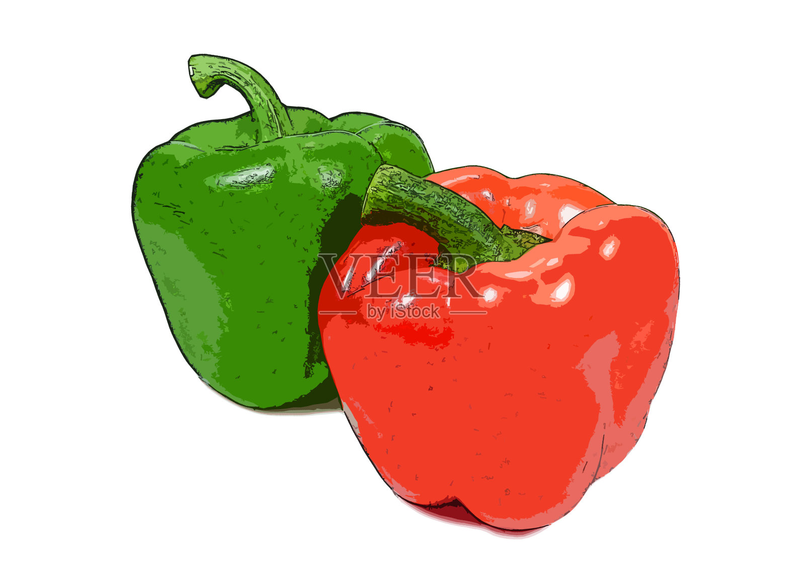 红色和绿色灯笼椒孤立在白色背景上照片摄影图片