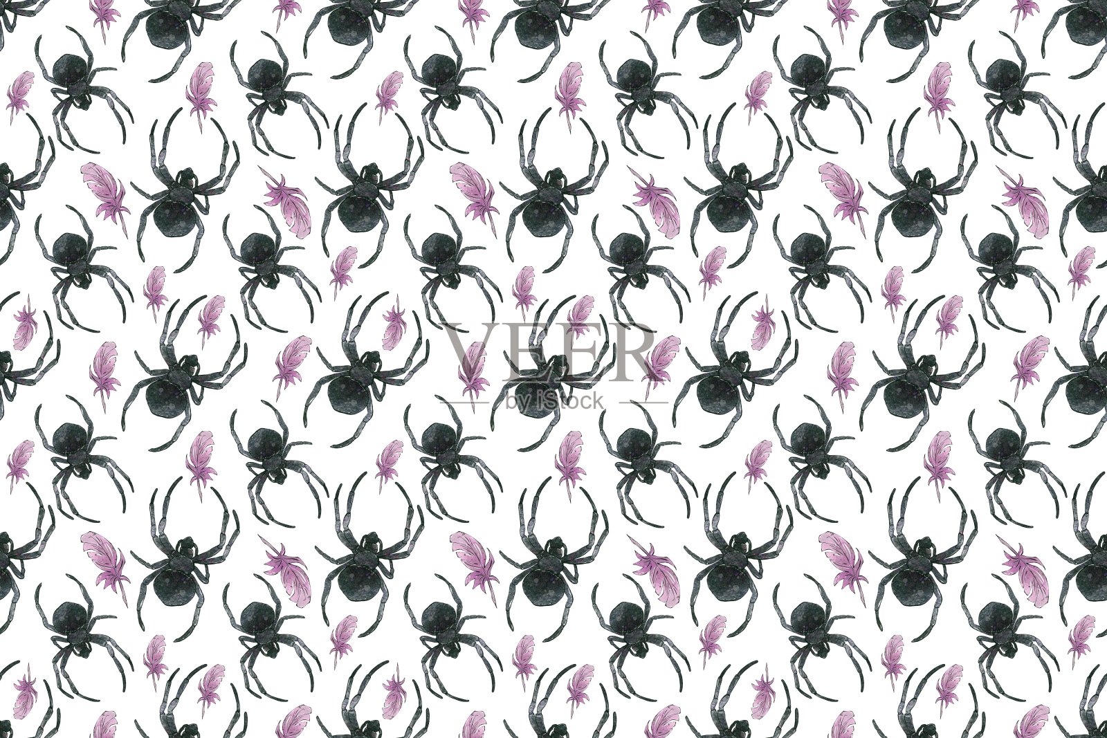 水彩无缝图案，万圣节背景。复古手绘插图。插画图片素材