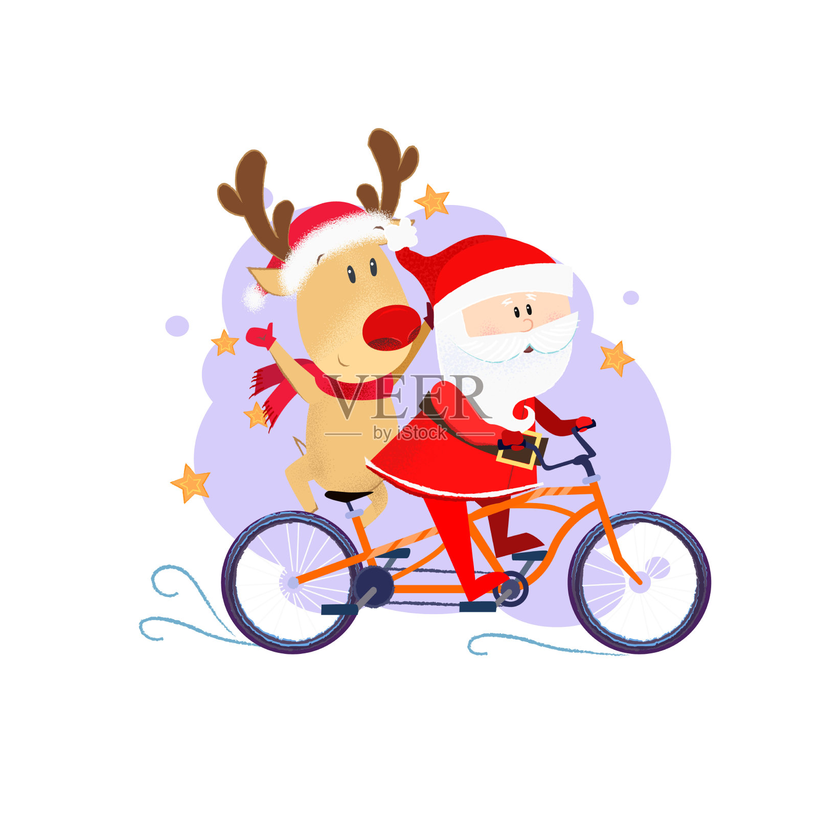 圣诞老人和小鹿骑自行车插画图片素材
