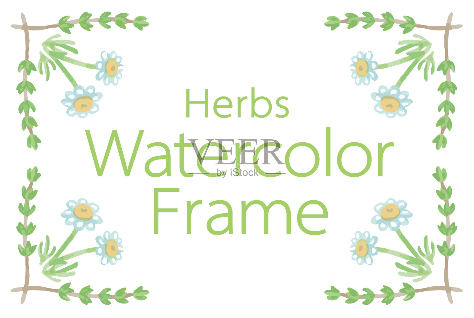 框架与水彩草药。矢量插图。插画图片素材