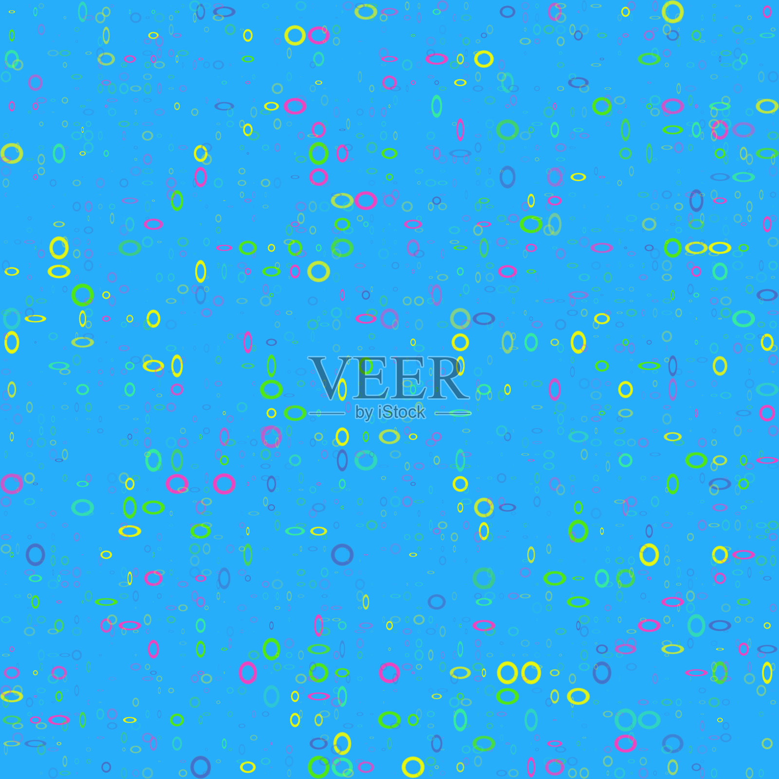 光栅插图。无缝背景从多色环在一个蓝色的背景。插画图片素材
