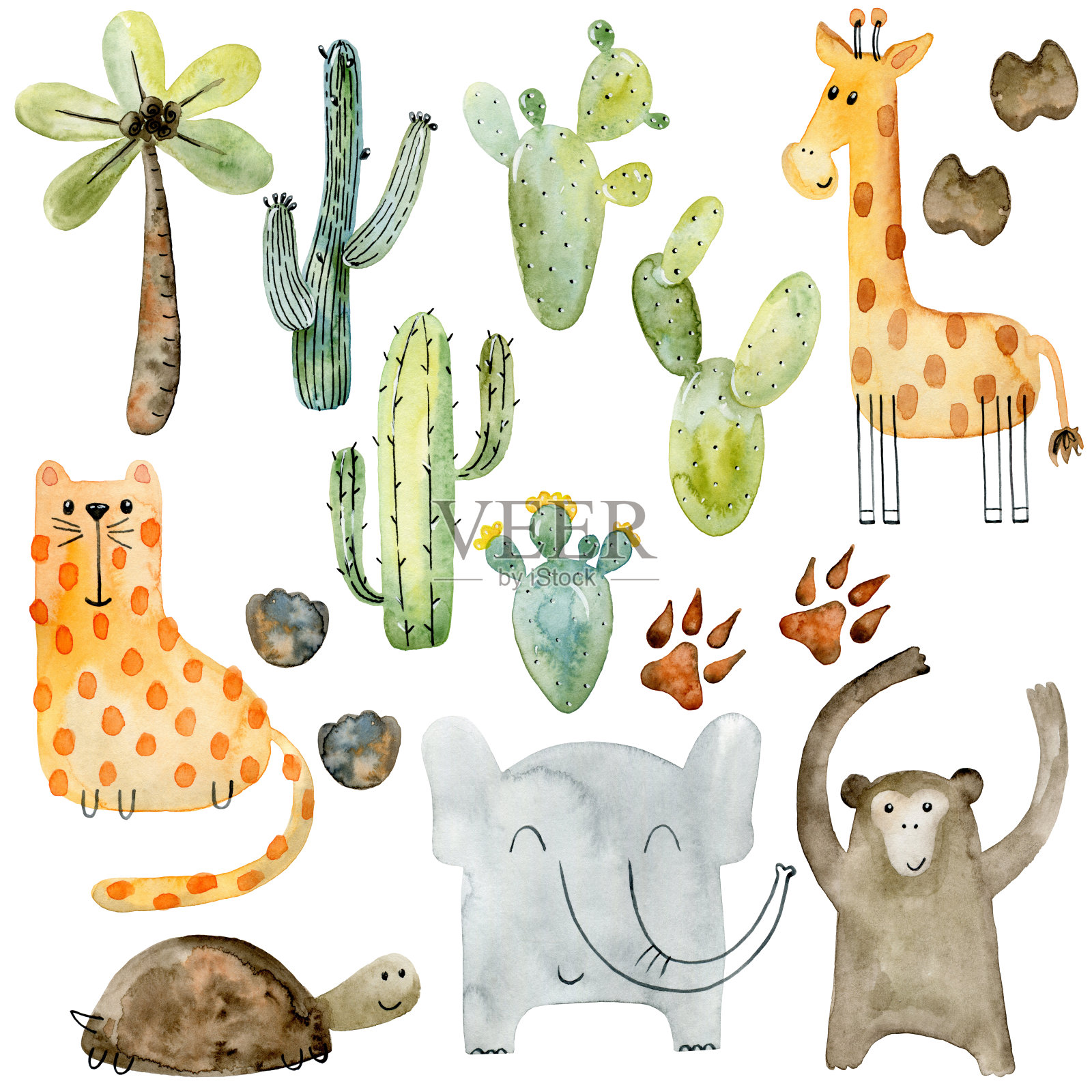 一组水彩野生动物。插画图片素材