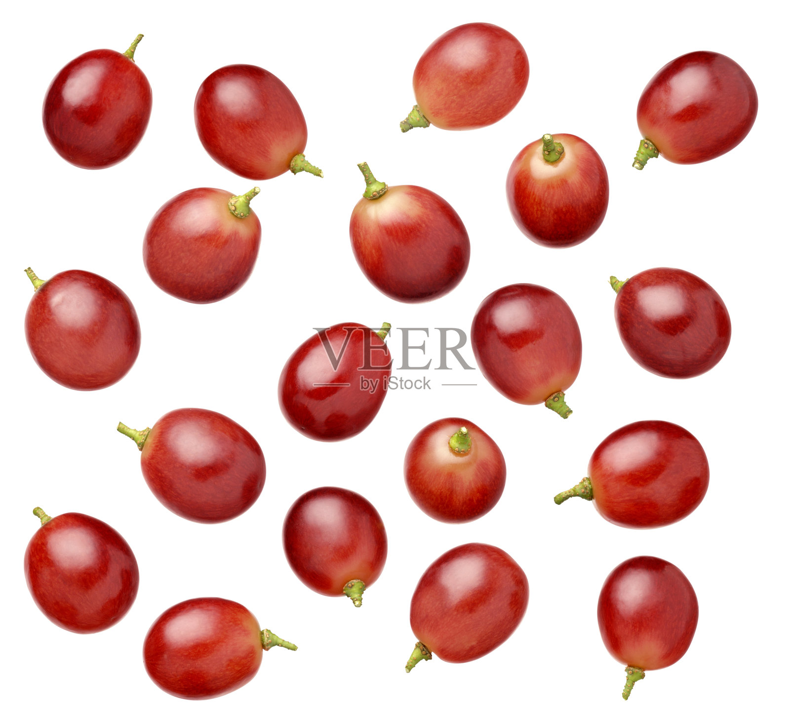 一组红色的葡萄果实孤立在白色的背景。照片摄影图片