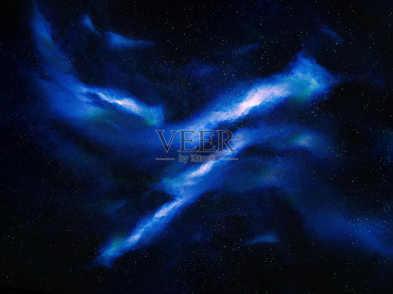 蓝色银河星云。宇宙的气体细丝。照片摄影图片