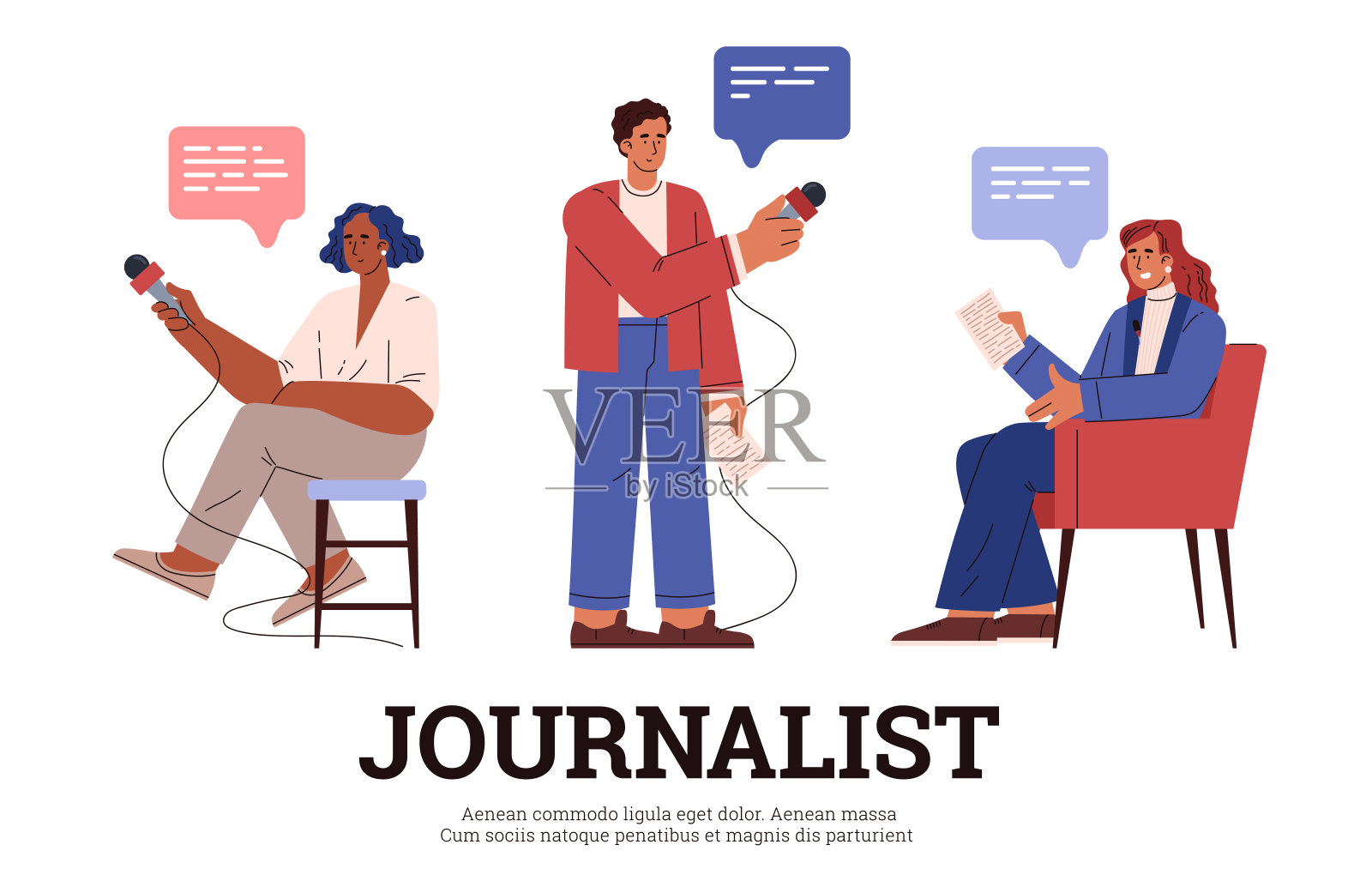 记者职业海报与文字，平面矢量插图孤立在白色背景。插画图片素材