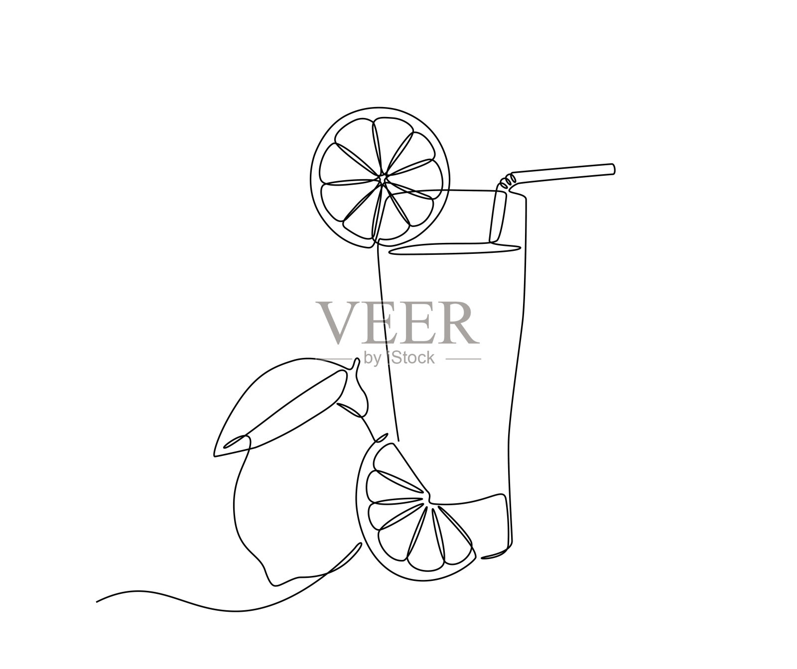 一杯橙汁或柠檬汁插画图片素材