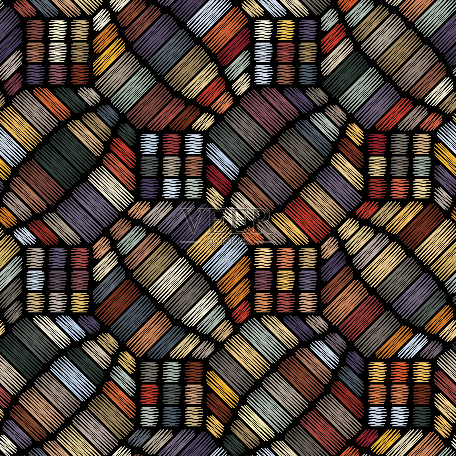 无缝抽象几何图案与刺绣几何形状。五彩缤纷的设计。矢量图插画图片素材